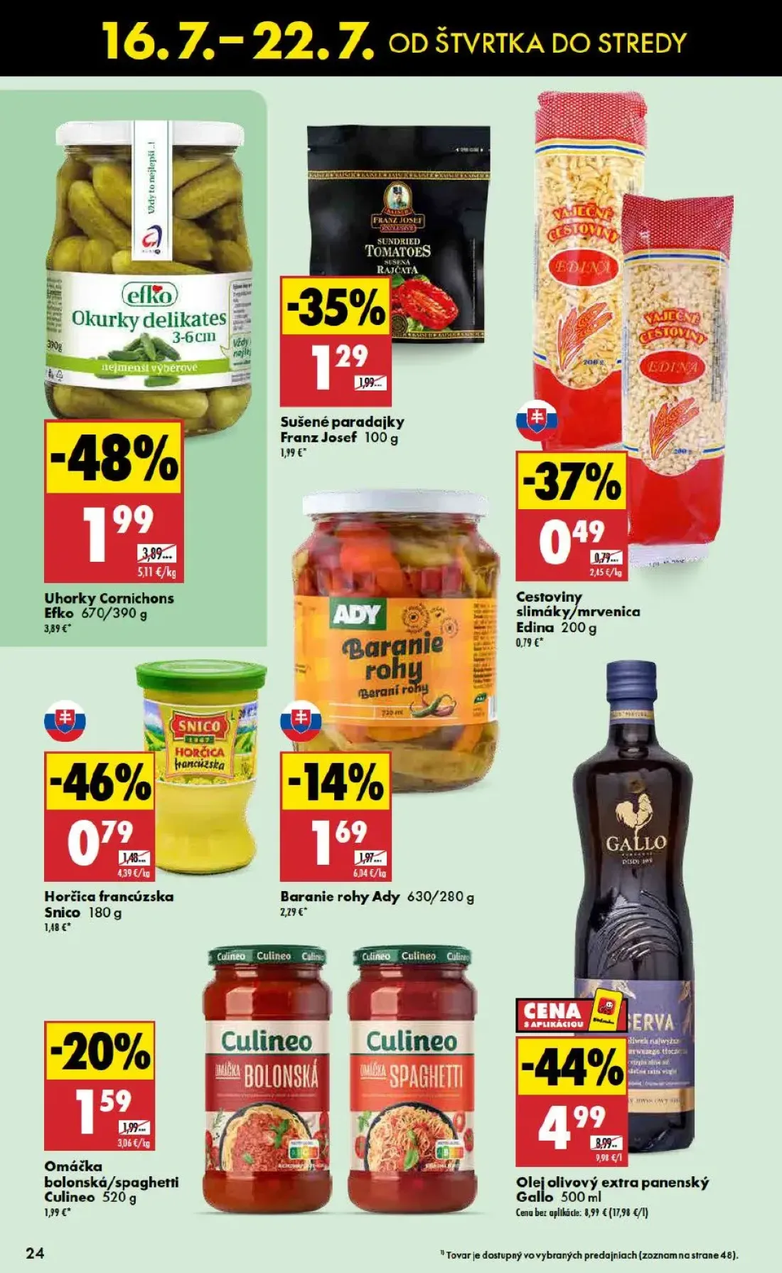 Biedronka leták, strana 24 z 48 — Olej olivový extra panenský Gallo, Uhorky Cornichons Efko, Sušené paradajky Franz Josef