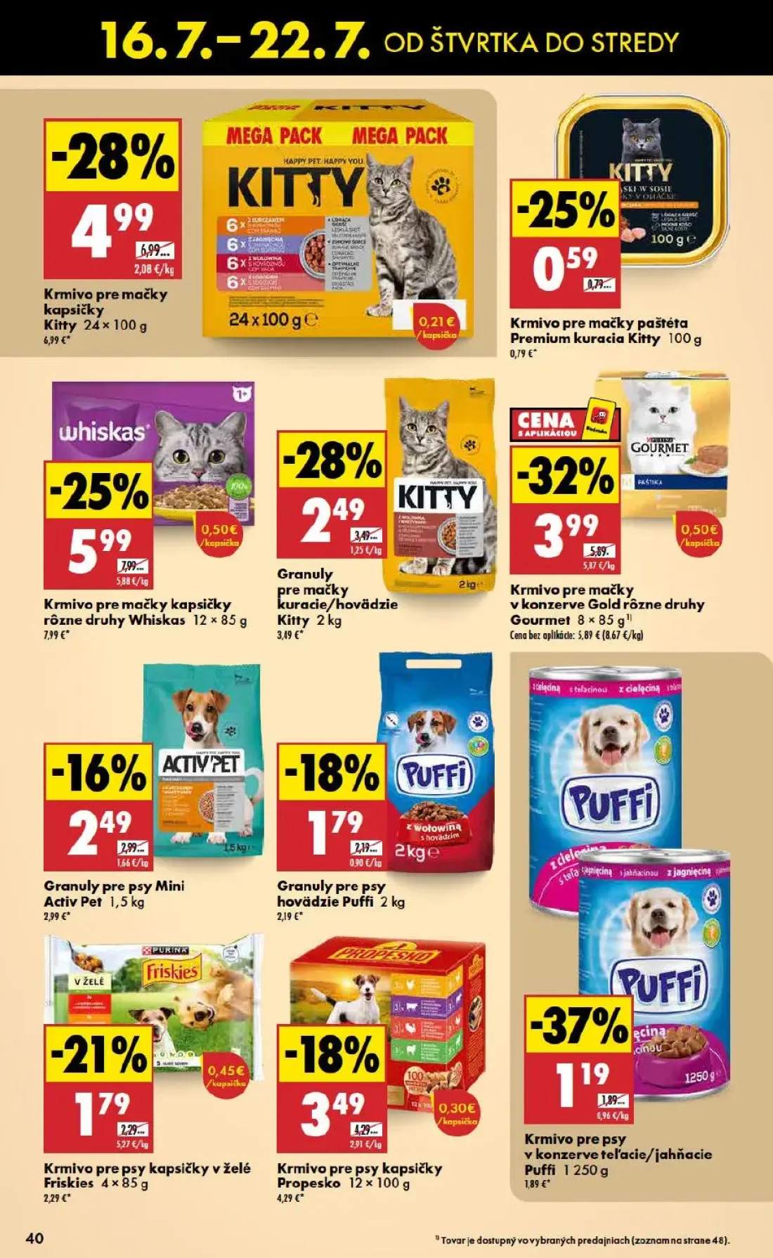 Biedronka leták, strana 40 z 48 — Krmivo pre mačky kapsičky Kitty, Krmivo pre mačky kapsičky rôzne druhy Whiskas, Krmivo pre…