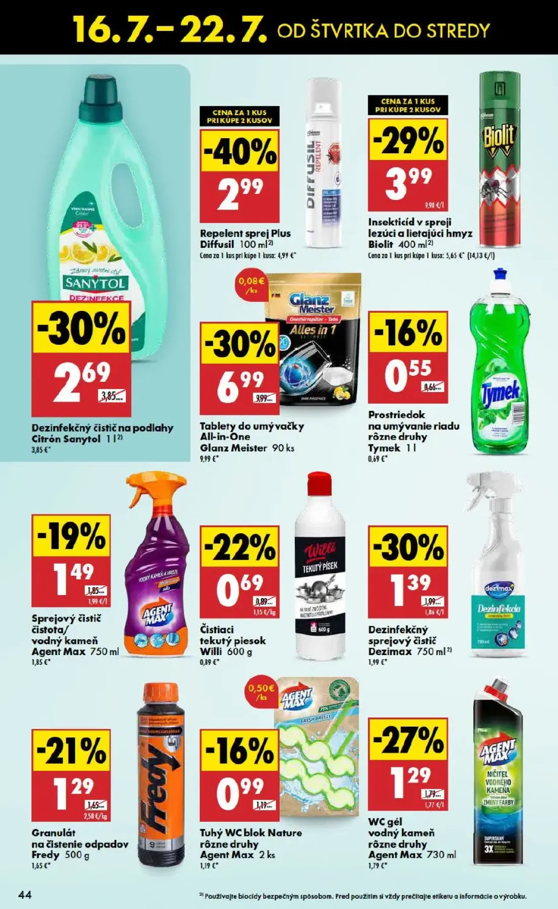 Biedronka leták, strana 44 z 48 — Tablety do umývačky All-in-One Glanz Meister, Repelent sprej Plus Diffusil, Insekticíd v s…