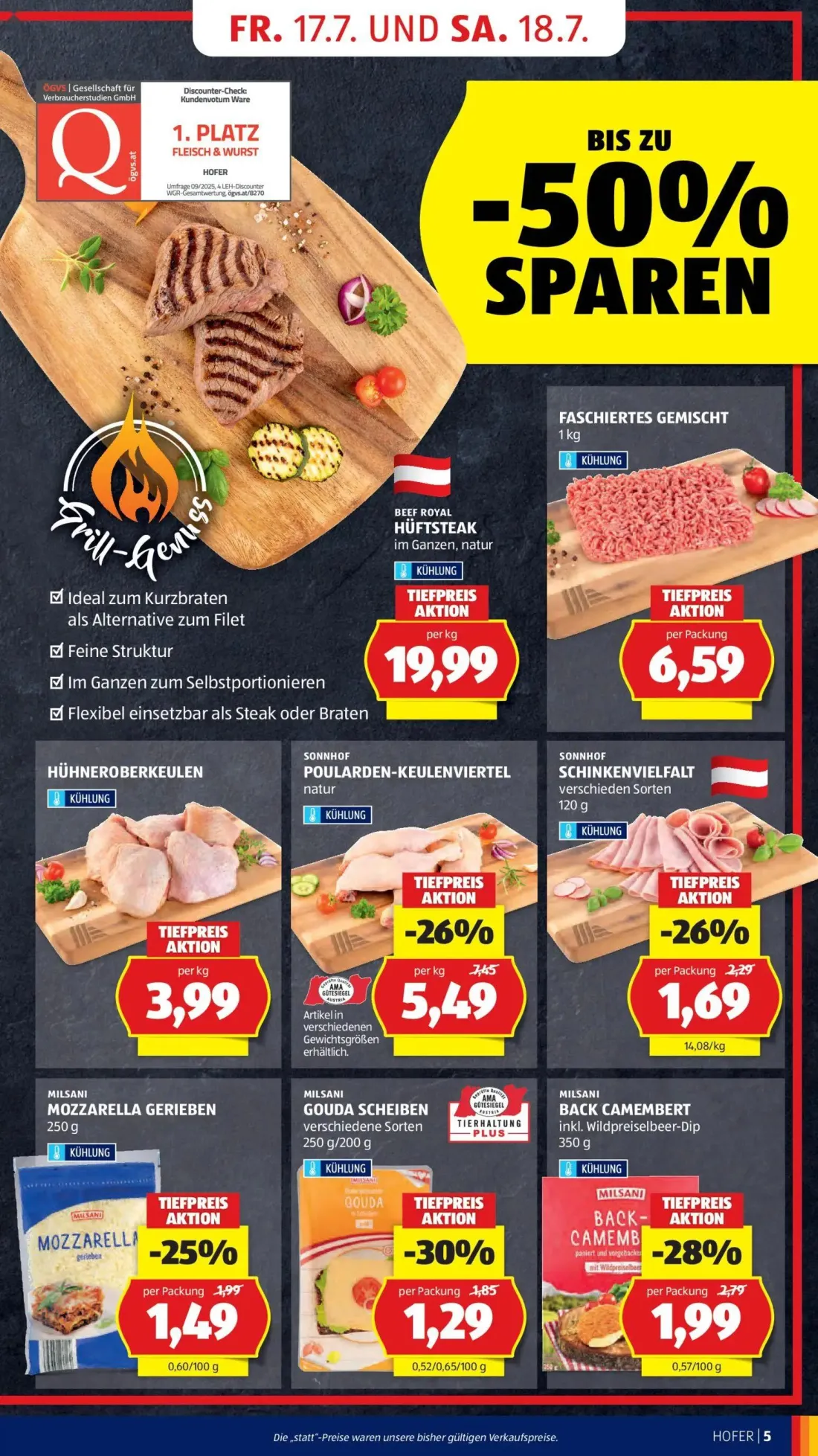 Hofer Prospekt, Seite 9 von 46 — GOUDA SCHEIBEN, MOZZARELLA GERIEBEN