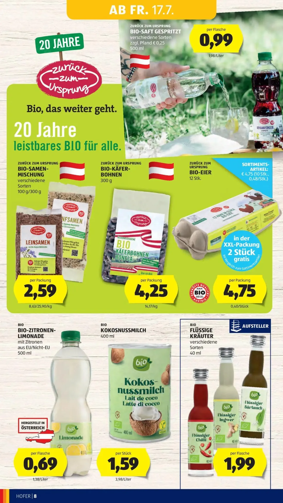 Hofer Prospekt, Seite 12 von 46 — BIO-SAFT GESPRITZT, BIO-SAMEN-MISCHUNG, BIO KÄFERBOHNEN BONELA