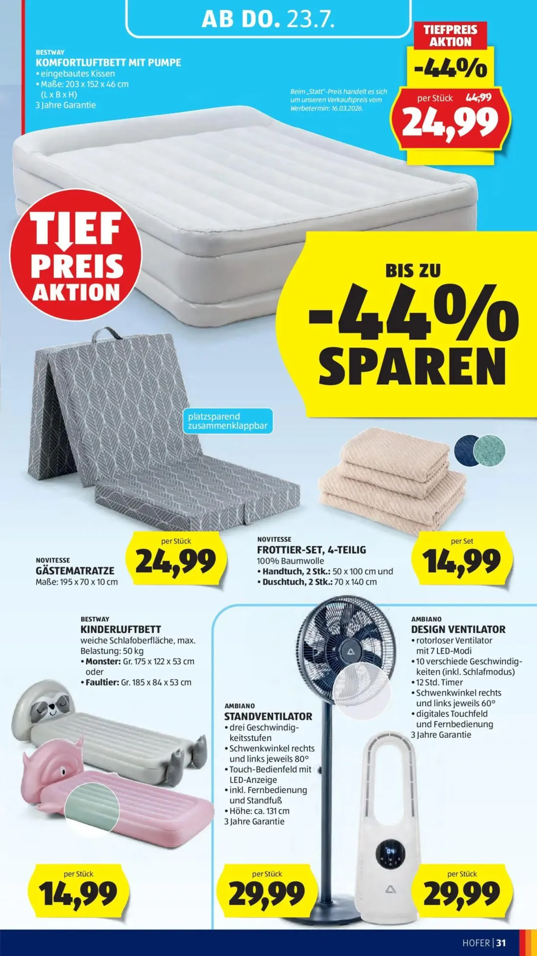 Hofer Prospekt, Seite 37 von 46 — KOMFORTLUFTBETT MIT PUMPE, GÄSTEMATRATZE, KINDERLUFTBETT
