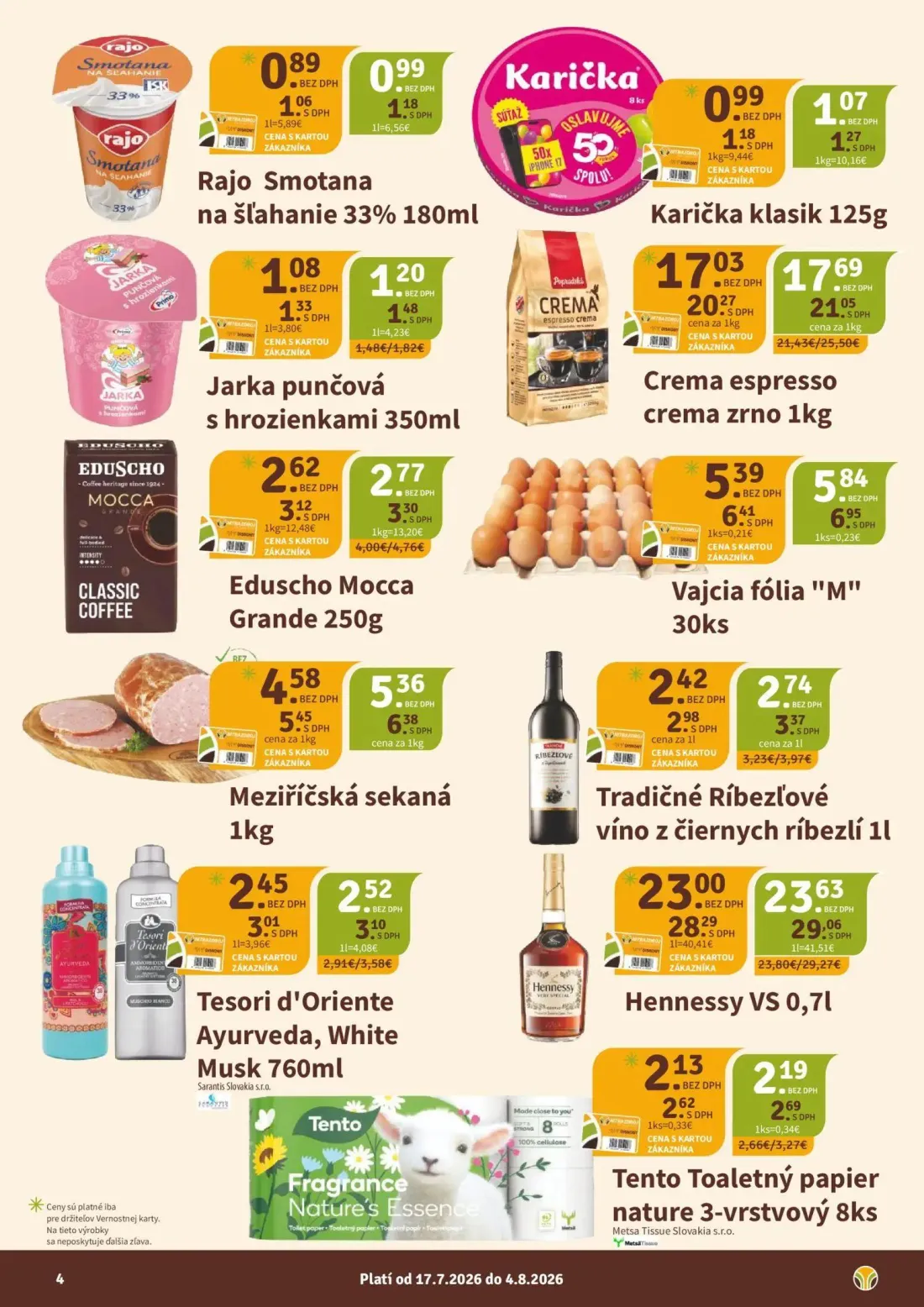 Nitrazdroj leták, strana 4 z 8 — Meziříčská sekaná, Crema espresso crema zrno, Hennessy VS