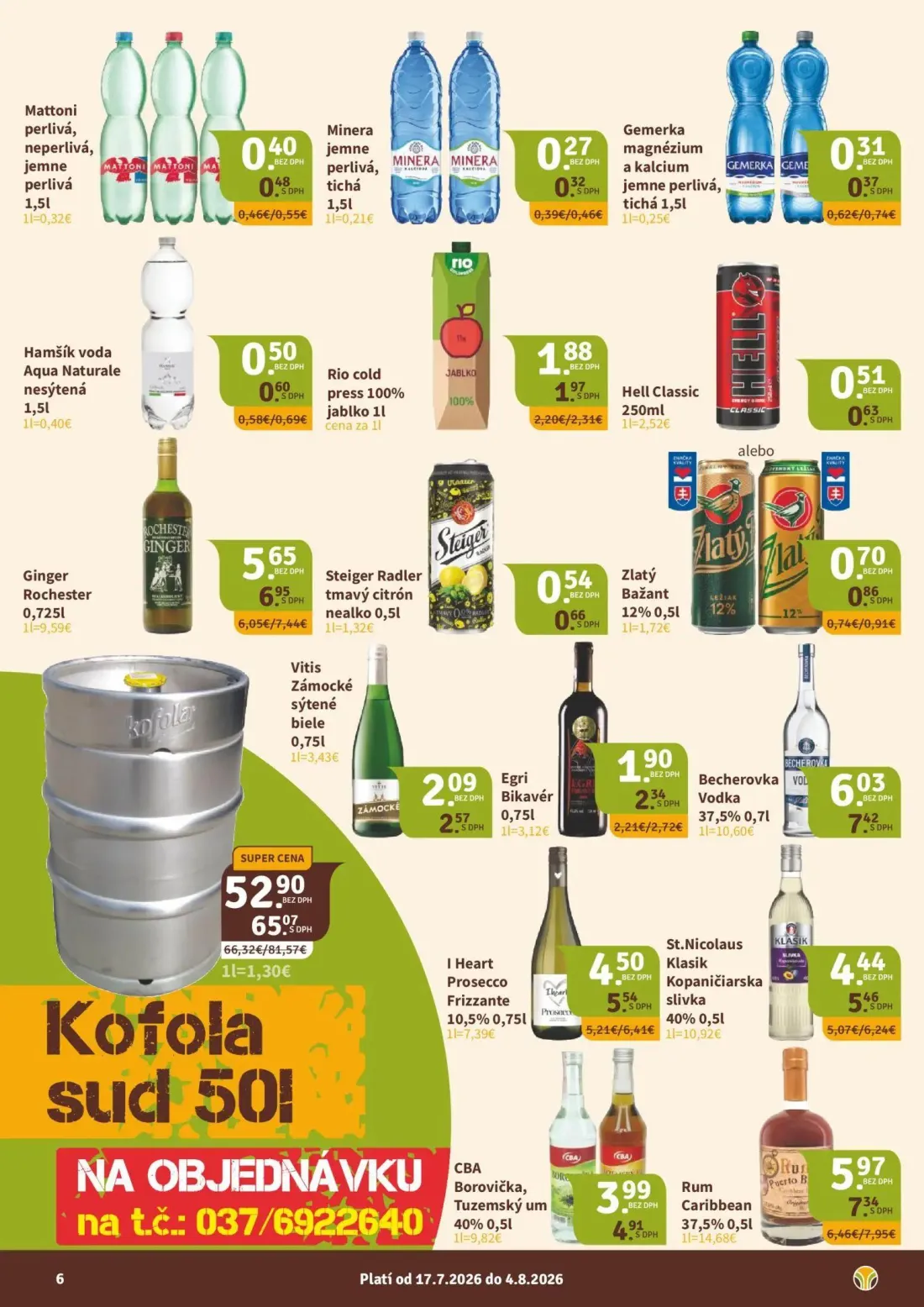 Nitrazdroj leták, strana 6 z 8 — Kofola sud, Becherovka Vodka, Rum Caribbean 37,5%