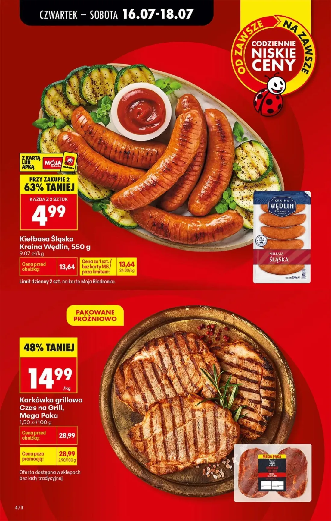Biedronka gazetka, strona 6 z 77 — Karkówka grillowa Czas na Grill, Mega Paka, Kiełbasa Śląska Kraina Wędlin