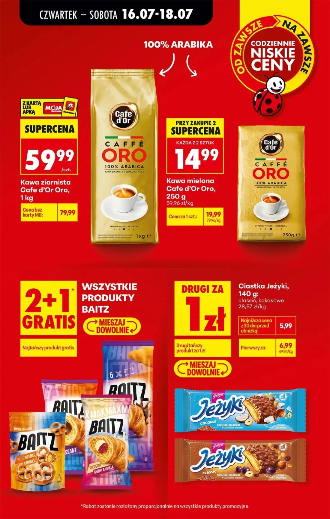 Biedronka gazetka, strona 9 z 77 — Kawa ziarnista Cafe d'Or Oro, 1 kg, Kawa mielona Cafe d'Or Oro, 250 g, Ciastka Jeżyki, 14…