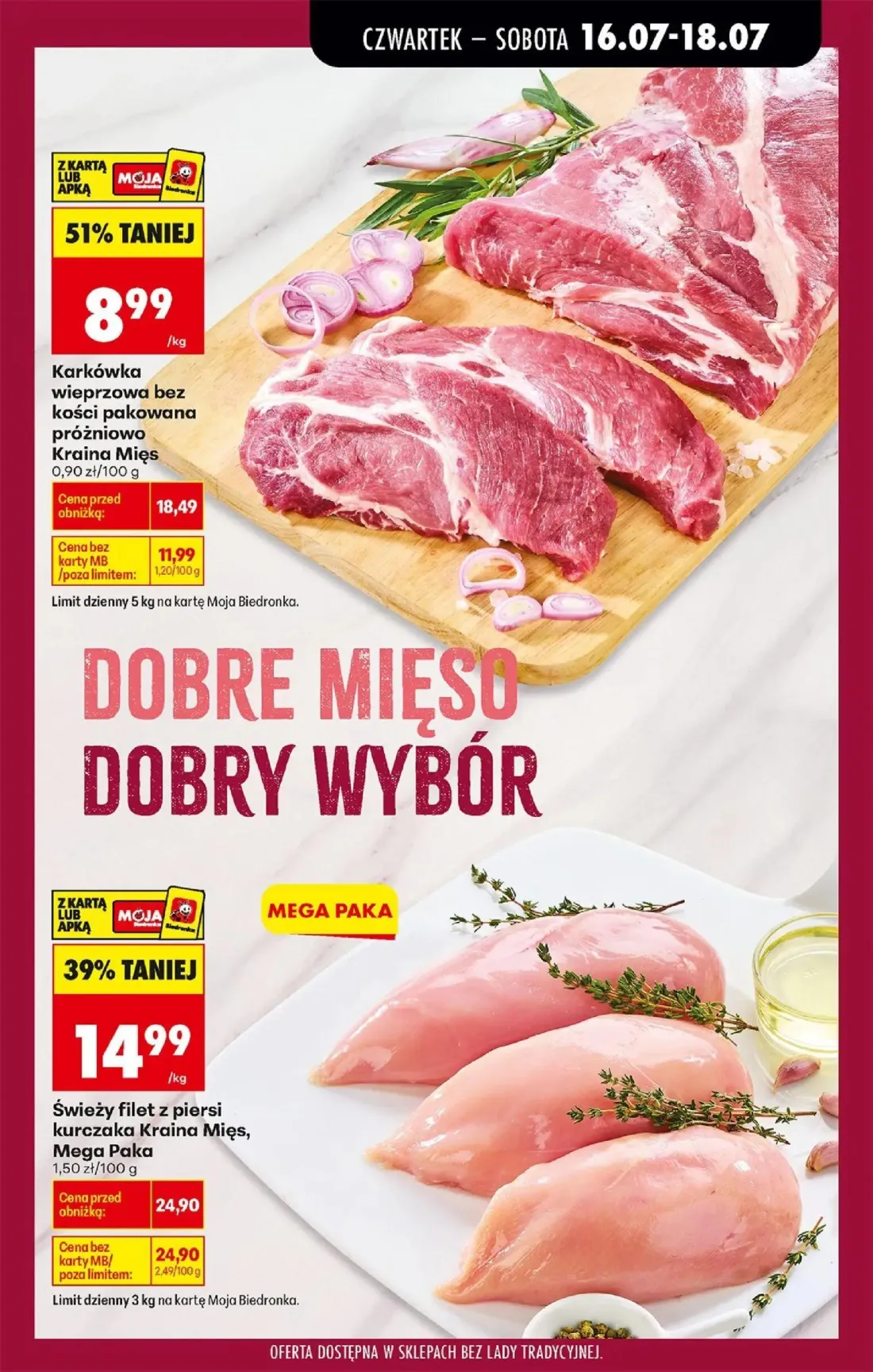 Biedronka gazetka, strona 29 z 77 — Świeży filet z piersi kurczaka Kraina Mięs, Mega Paka, Karkówka wieprzowa bez kości pako…