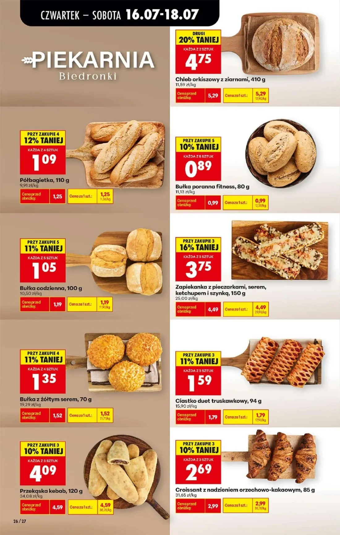 Biedronka gazetka, strona 36 z 77 — Zapiekanka z pieczarkami, serem, ketchupem i szynką, Chleb orkiszowy z ziarnami, Przekąs…