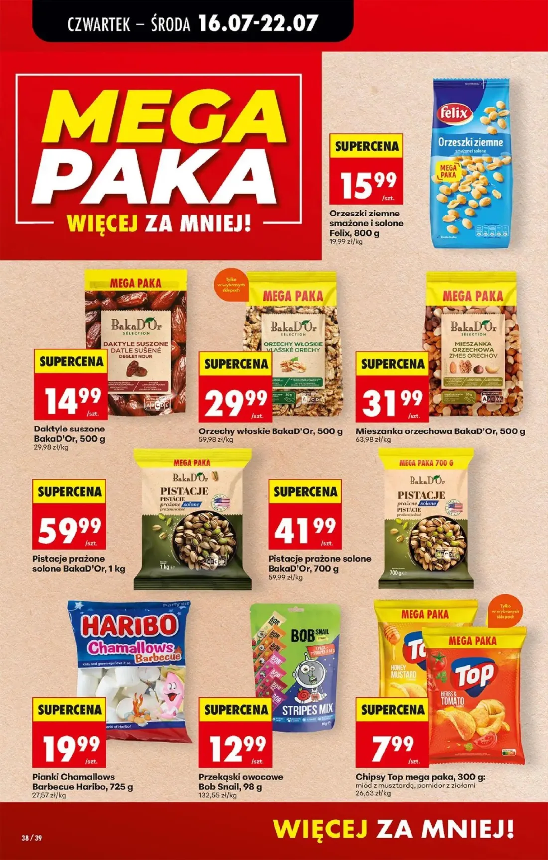 Biedronka gazetka, strona 52 z 77 — Orzeszki ziemne smażone i solone Felix, Daktyle suszone BakaD'Or, Orzechy włoskie BakaD'…