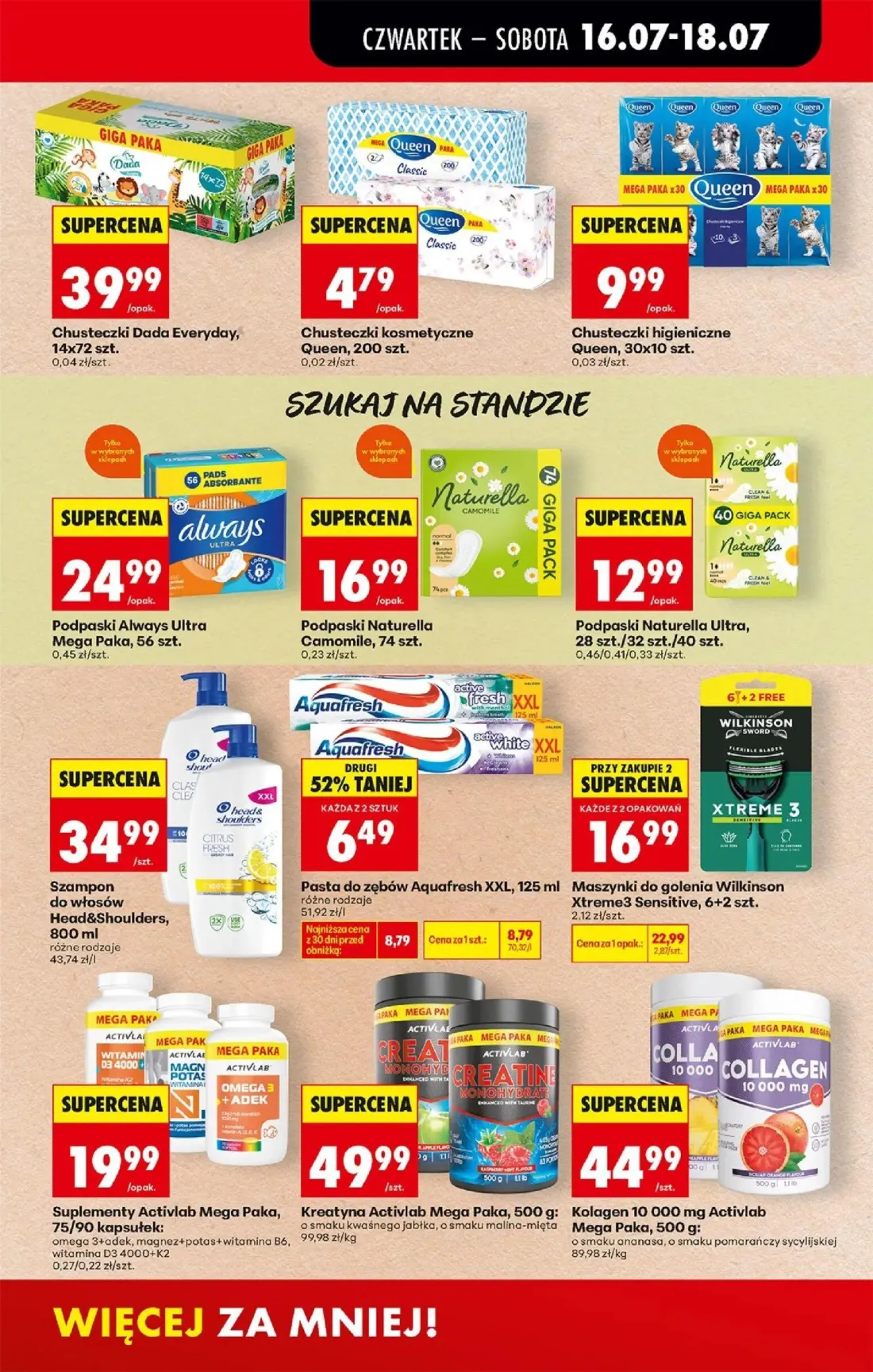 Biedronka gazetka, strona 55 z 77 — Maszynki do golenia Wilkinson Xtreme3 Sensitive, Pasta do zębów Aquafresh XXL, Chusteczk…