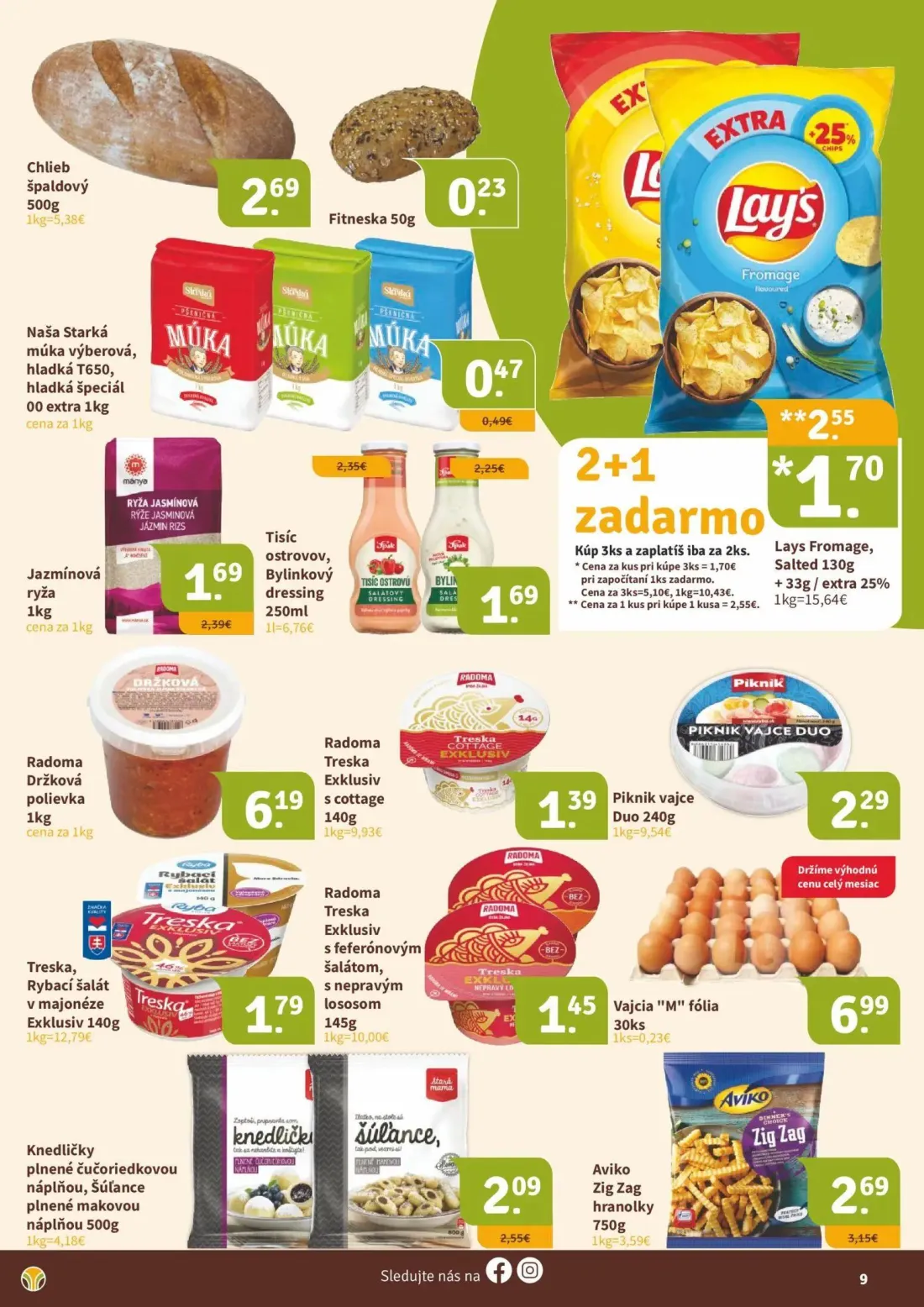 Nitrazdroj leták, strana 9 z 16 — Lays Fromage, Salted, Jazmínová ryža, Tisíc ostrovov, Bylinkový dressing