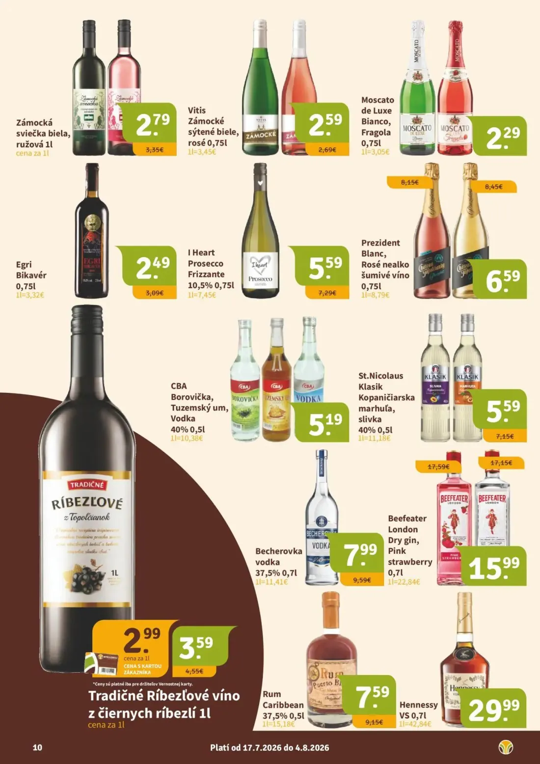 Nitrazdroj leták, strana 10 z 16 — Prezident Blanc, Rosé nealko šumivé víno, I Heart Prosecco Frizzante, Becherovka vodka