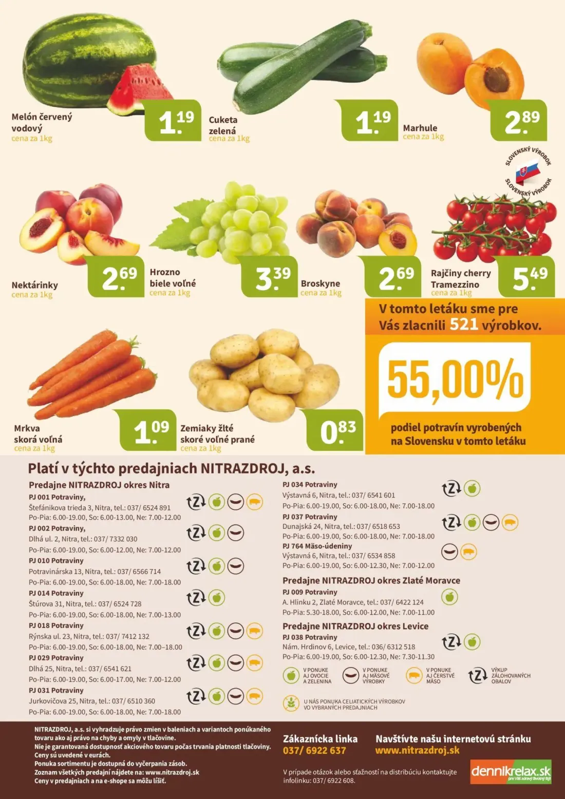 Nitrazdroj leták, strana 16 z 16 — Melón červený vodový, Cuketa zelená, Marhule