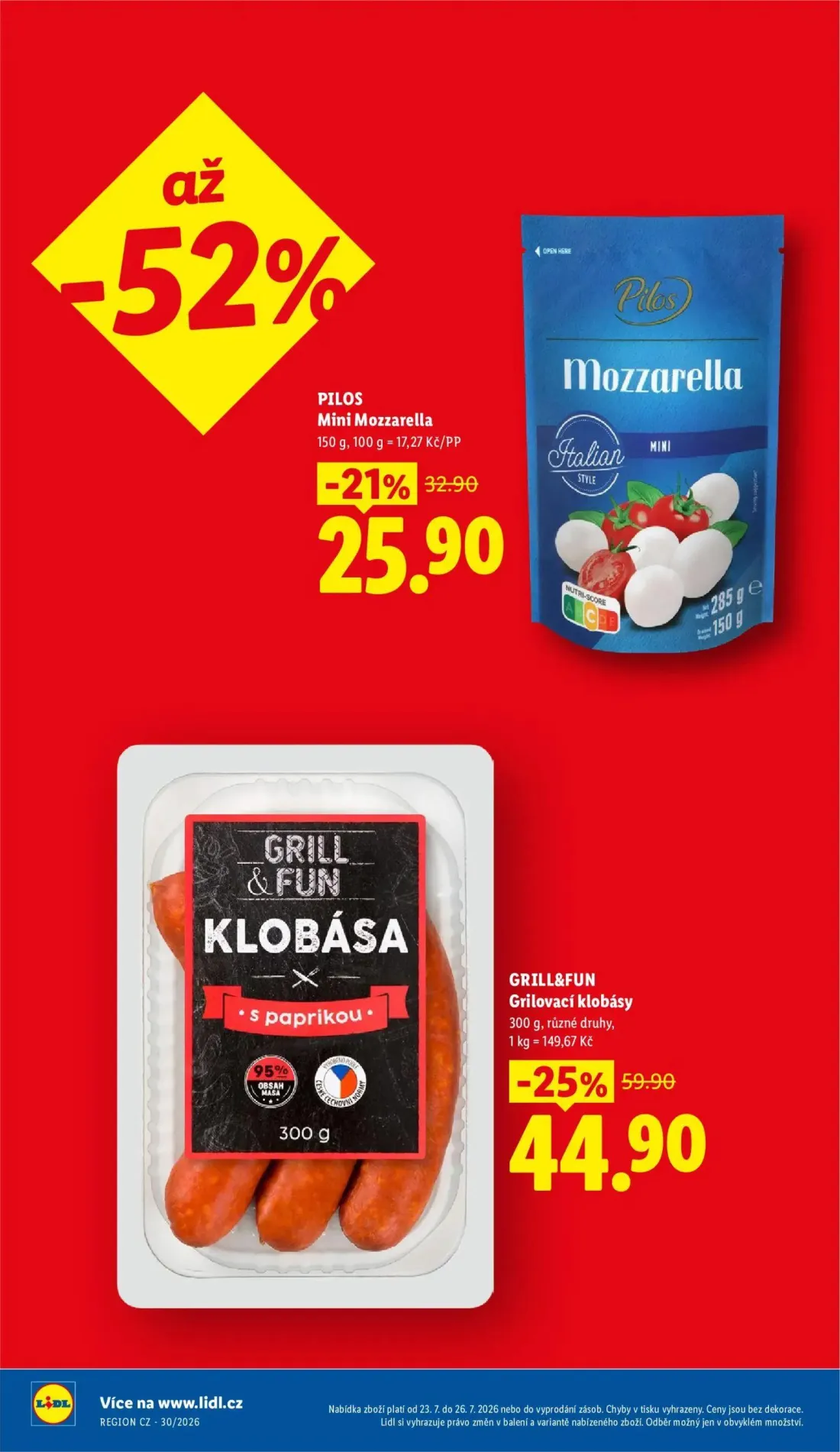 Lidl leták, strana 8 z 53 — Grilovací klobásy, Mini Mozzarella