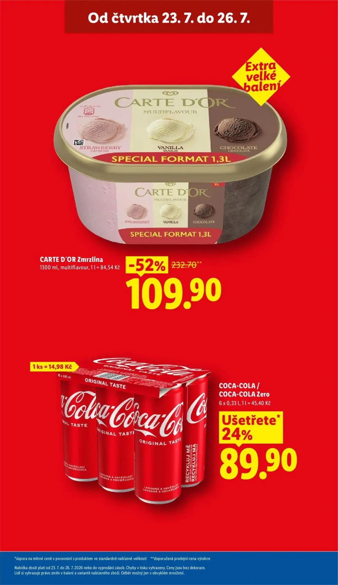 Lidl leták, strana 9 z 53 — CARTE D'OR Zmrzlina multiflavour, COCA-COLA / COCA-COLA Zero