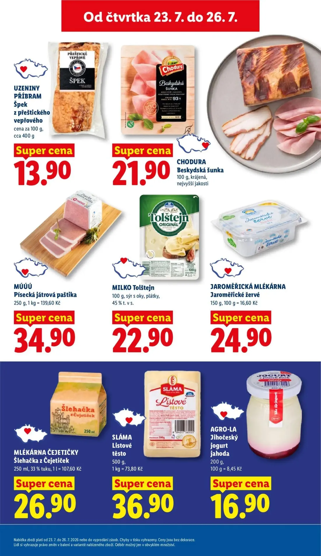 Lidl leták, strana 17 z 53 — Špek z přeštického vepřového, CHODURA Beskydská šunka, MÚÚÚ Písecká játrová paštika