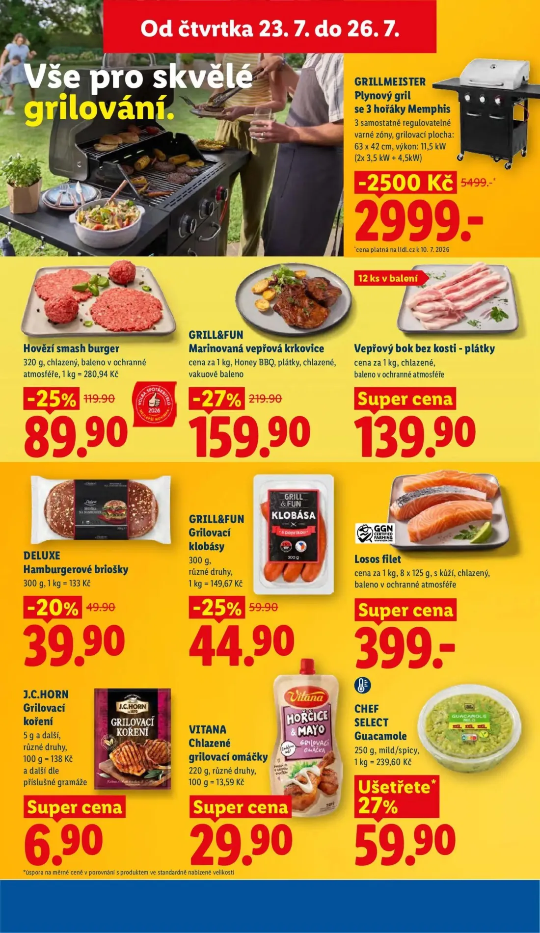 Lidl leták, strana 20 z 53 — Plynový gril se 3 hořáky Memphis, Marinovaná vepřová krkovice, Hovězí smash burger
