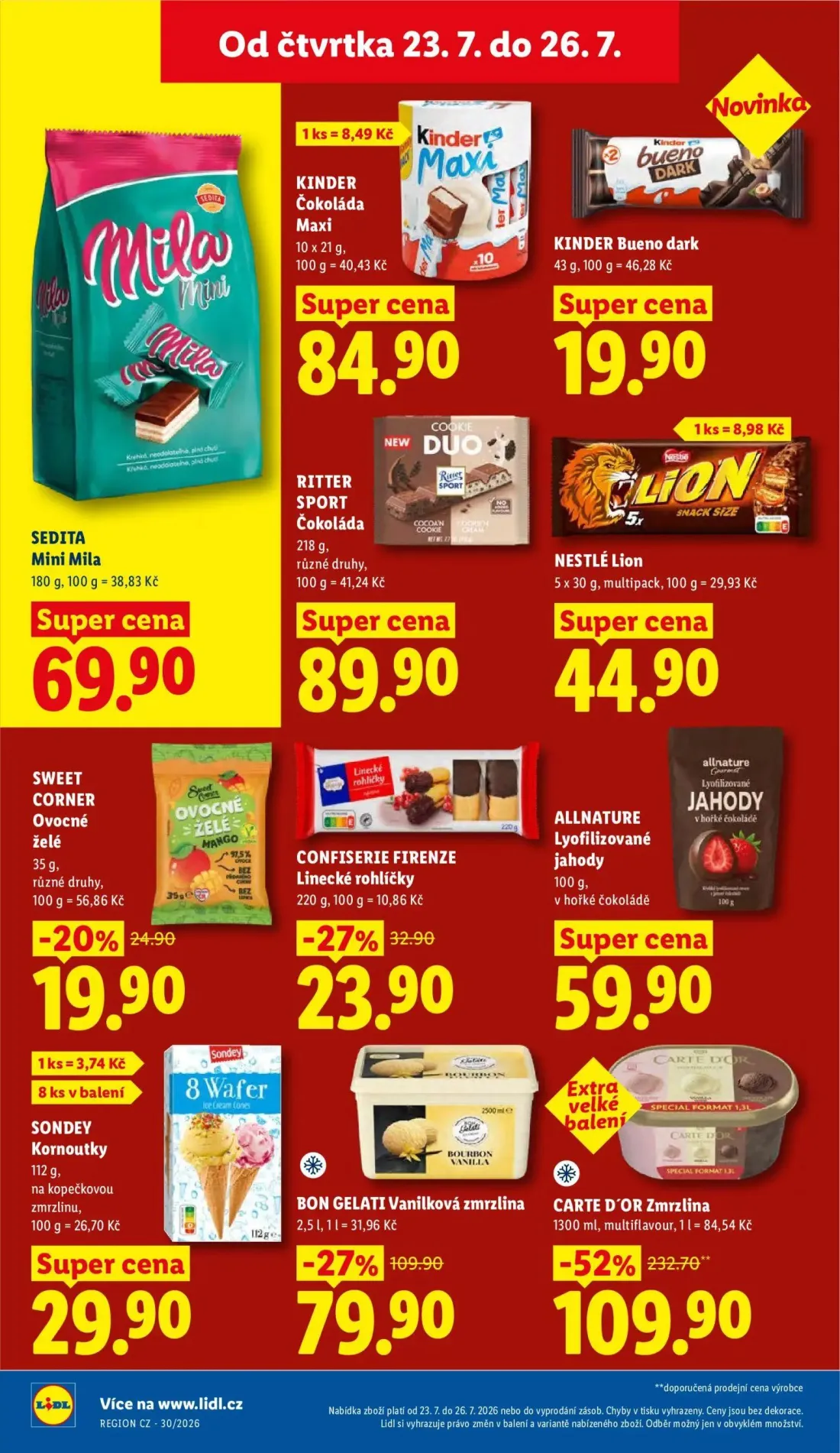 Lidl leták, strana 24 z 53 — CARTE D'OR Zmrzlina, BON GELATI Vanilková zmrzlina, CONFISERIE FIRENZE Linecké rohlíčky