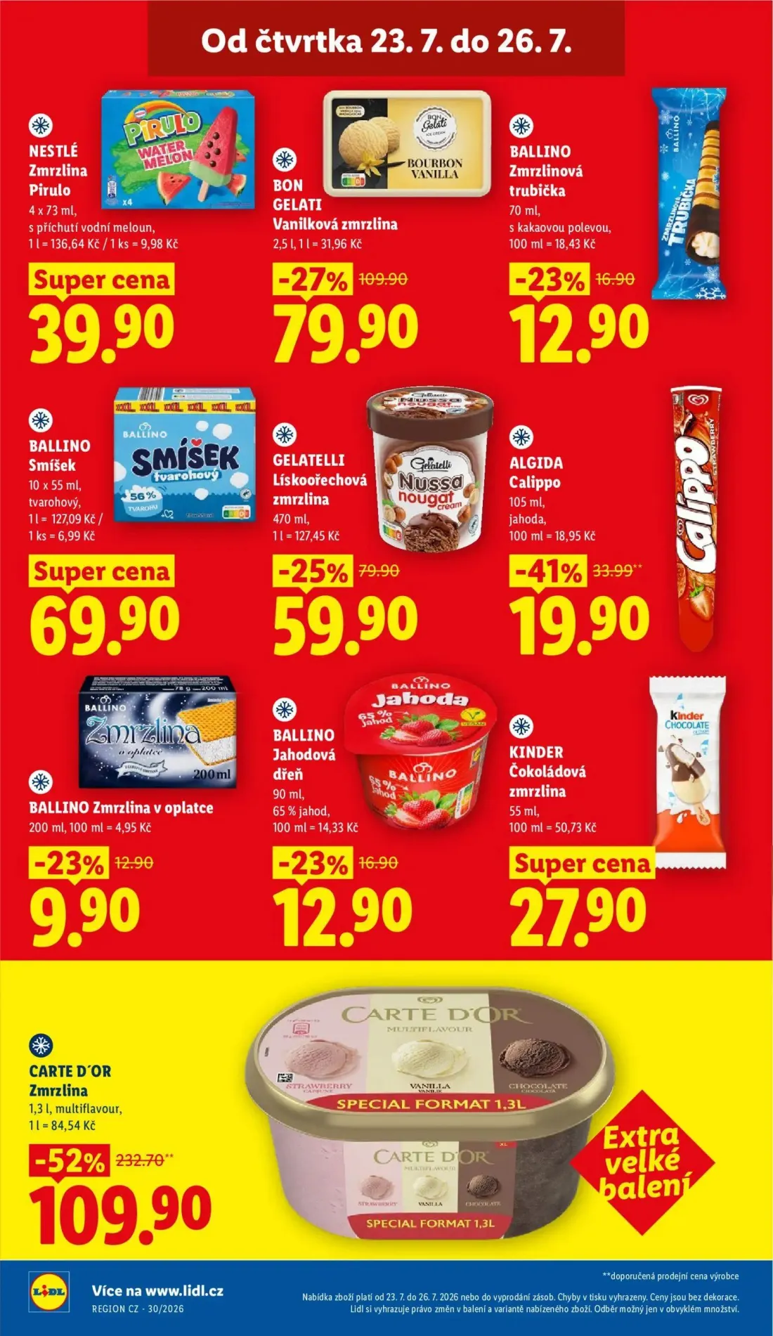 Lidl leták, strana 28 z 53 — CARTE D'OR Zmrzlina, BON GELATI Vanilková zmrzlina, GELATELLI Lískoořechová zmrzlina