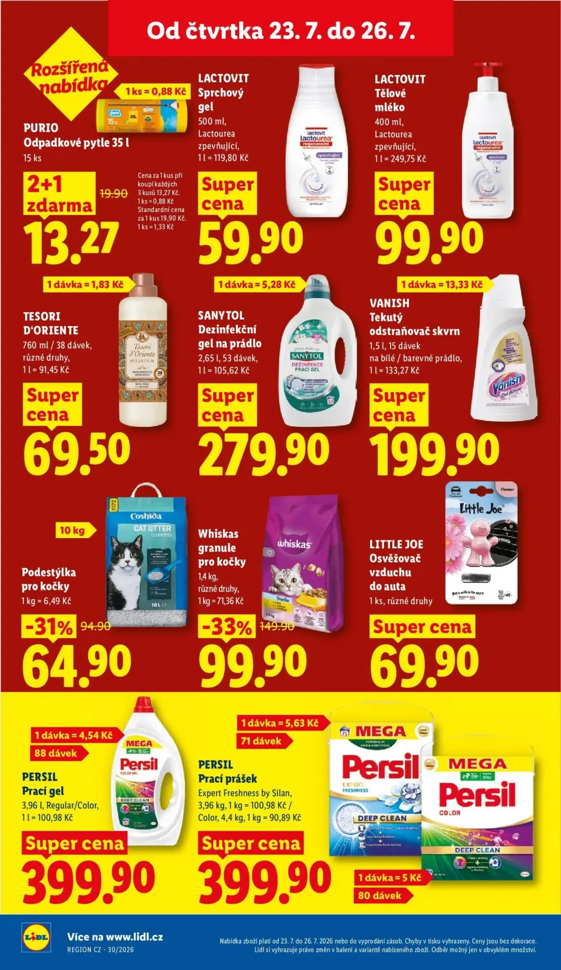 Lidl leták, strana 30 z 53 — Podestýlka pro kočky, PURIO Odpadkové pytle, LACTOVIT Sprchový gel