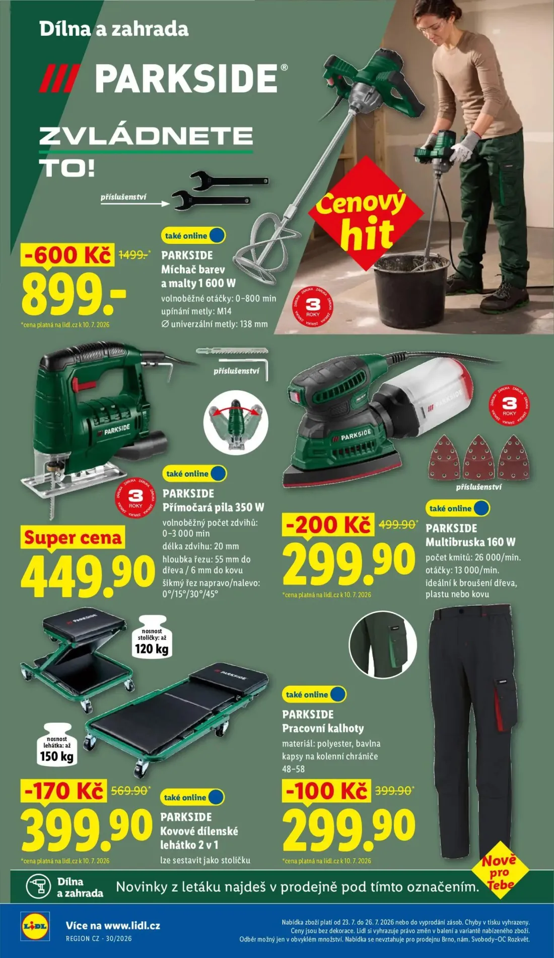 Lidl leták, strana 42 z 53 — PARKSIDE Míchač barev a malty 1 600 W, PARKSIDE Multibruska 160 W, PARKSIDE Kovové dílenské leh…