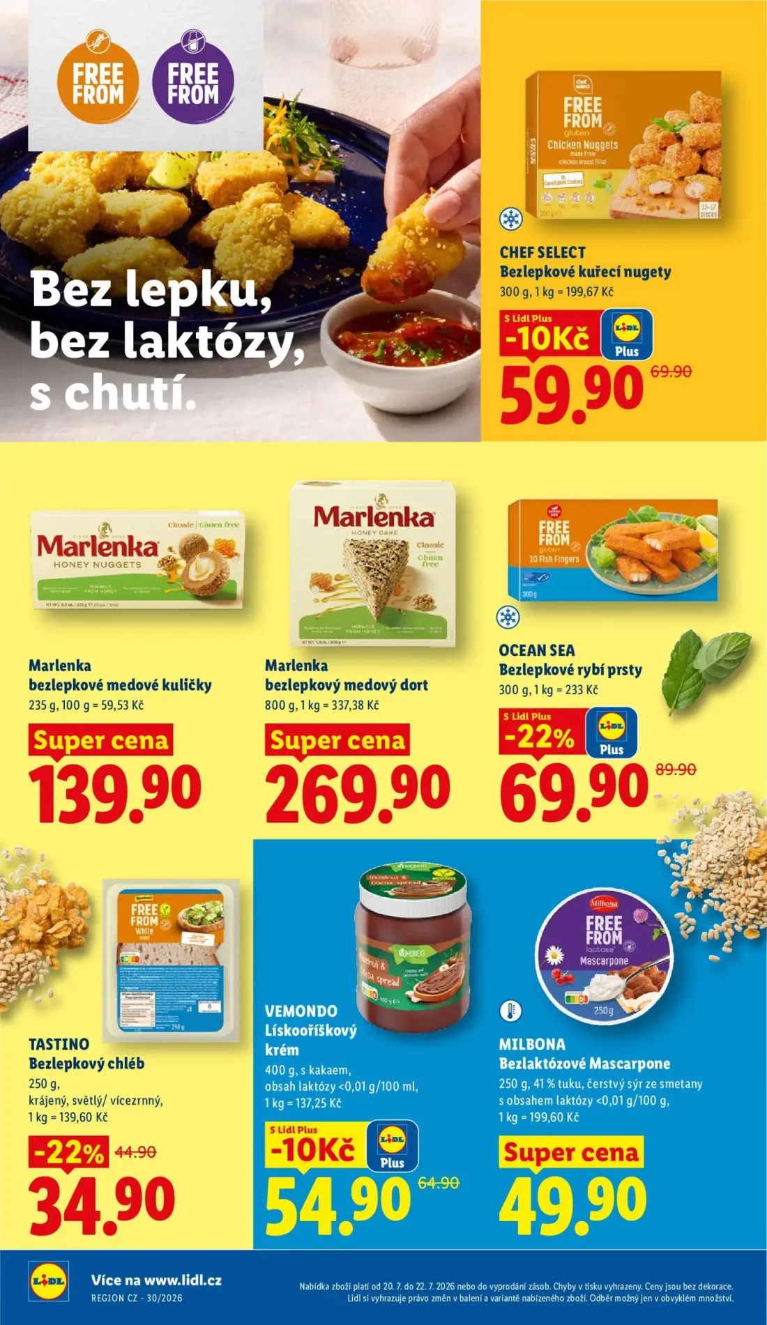 Lidl leták, strana 22 z 50 — Bezlepkové rybí prsty, Bezlepkové kuřecí nugety, Bezlepkový chléb