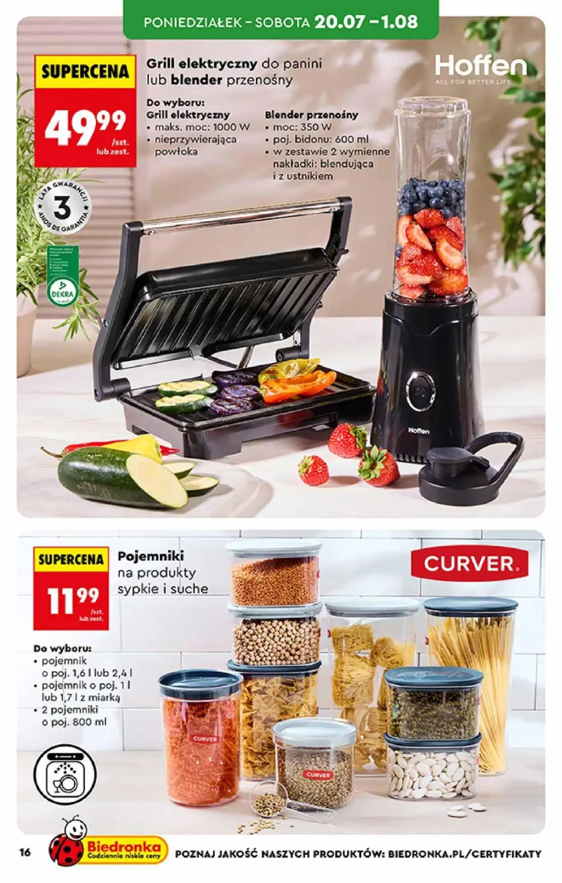 Biedronka gazetka, strona 16 z 44 — Grill elektryczny do panini lub blender przenośny, Pojemniki na produkty sypkie i suche