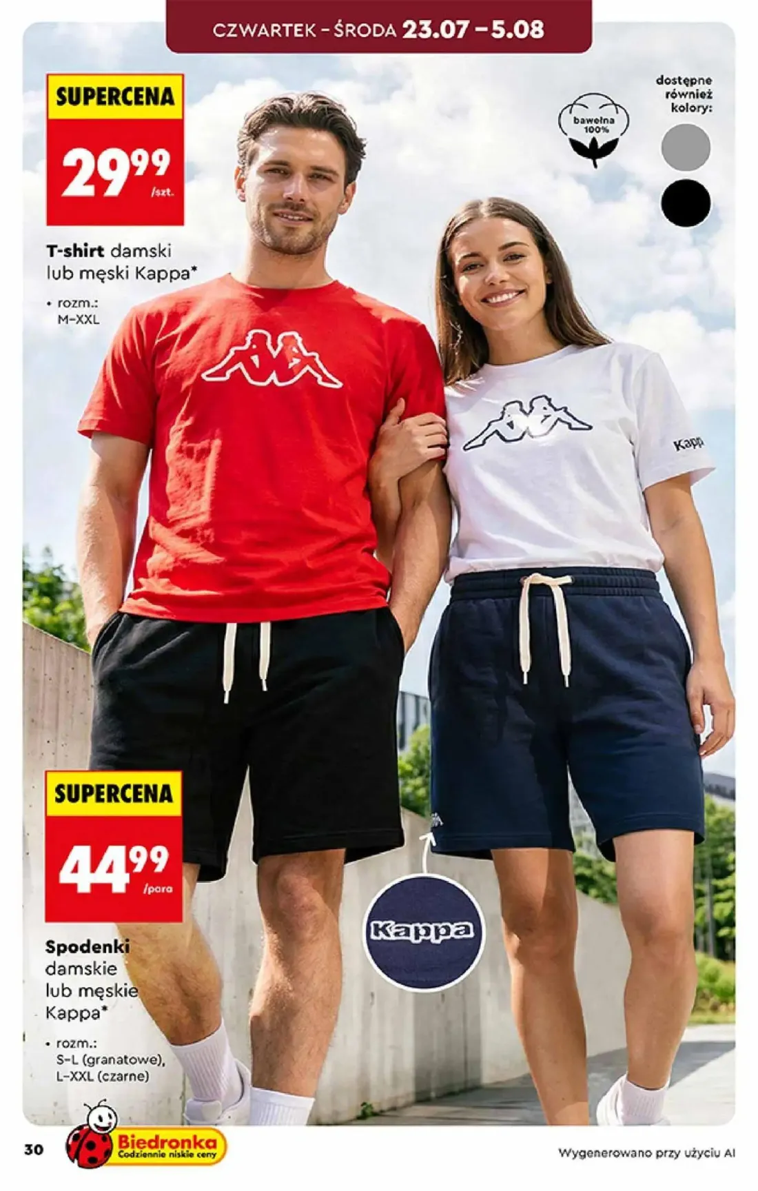 Biedronka gazetka, strona 30 z 44 — T-shirt damski lub męski Kappa, Spodenki damskie lub męskie Kappa