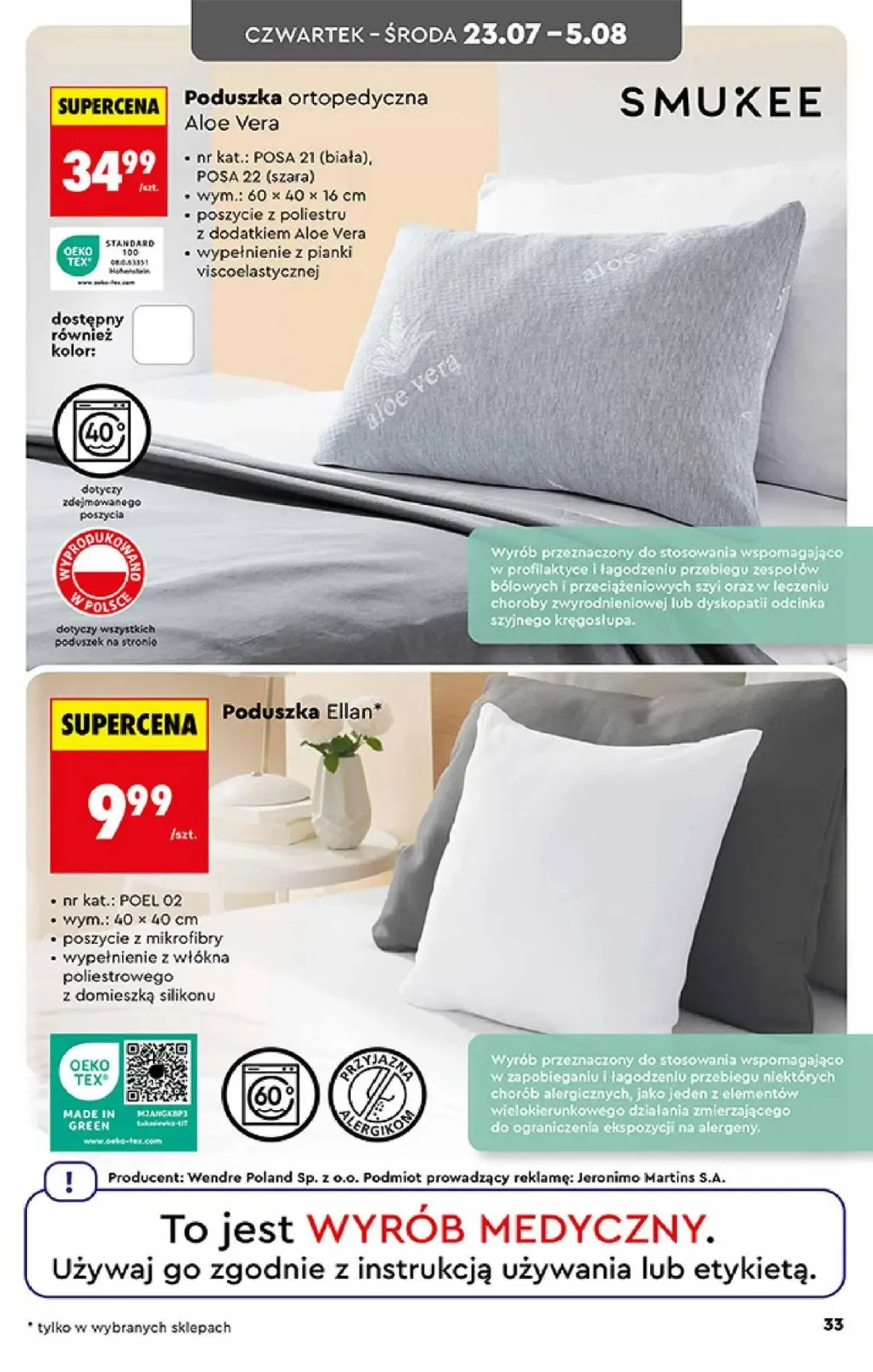 Biedronka gazetka, strona 33 z 44 — Poduszka ortopedyczna Aloe Vera, Poduszka Ellan