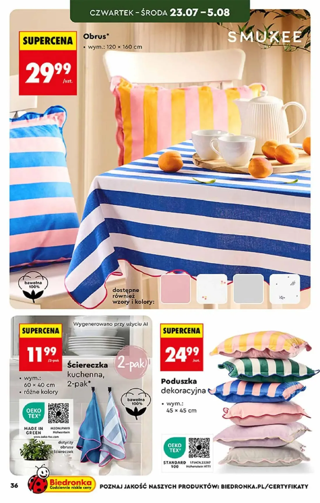 Biedronka gazetka, strona 36 z 44 — Obrus, Ściereczka kuchenna, Poduszka dekoracyjna