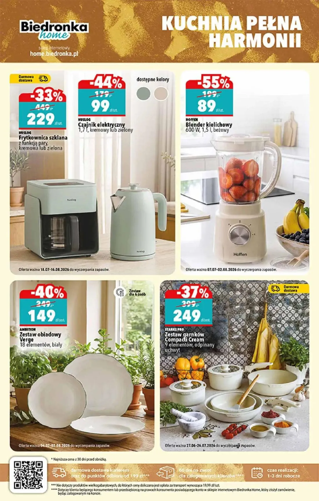Biedronka gazetka, strona 40 z 44 — Frytkownica szklana z funkcją pary, Zestaw garnków Compacti Cream, Blender kielichowy