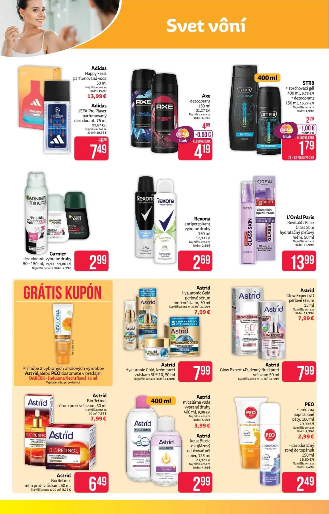 Teta Drogerie leták, strana 6 z 16 — Happy Feels parfumovaná voda, Astrid Hyaluronic Gold perlové sérum proti vráskam, Astri…