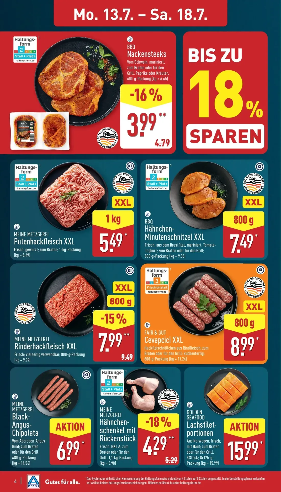 Aldi Nord Prospekt, Seite 6 von 38 — BBQ Nackensteaks, BBQ Hähnchen-Minutenschnitzel XXL, MEINE METZGEREI Black-Angus-Chipol…