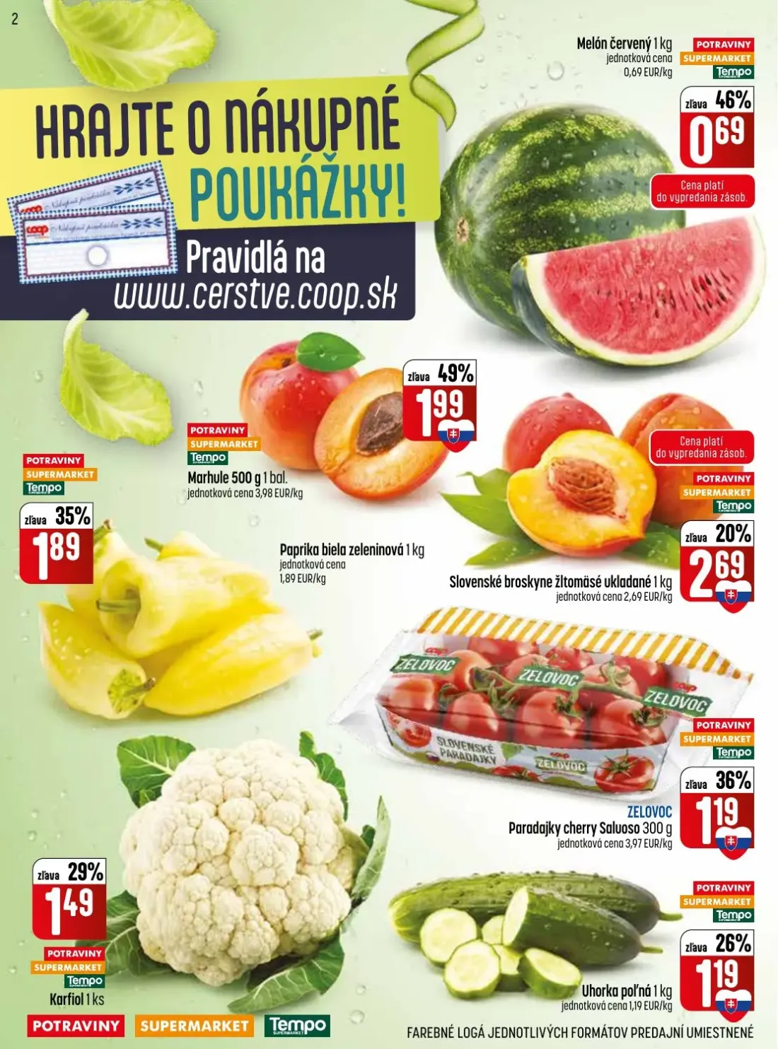 Coop Jednota leták, strana 2 z 28 — Melón červený, Marhule, Paprika biela zeleninová