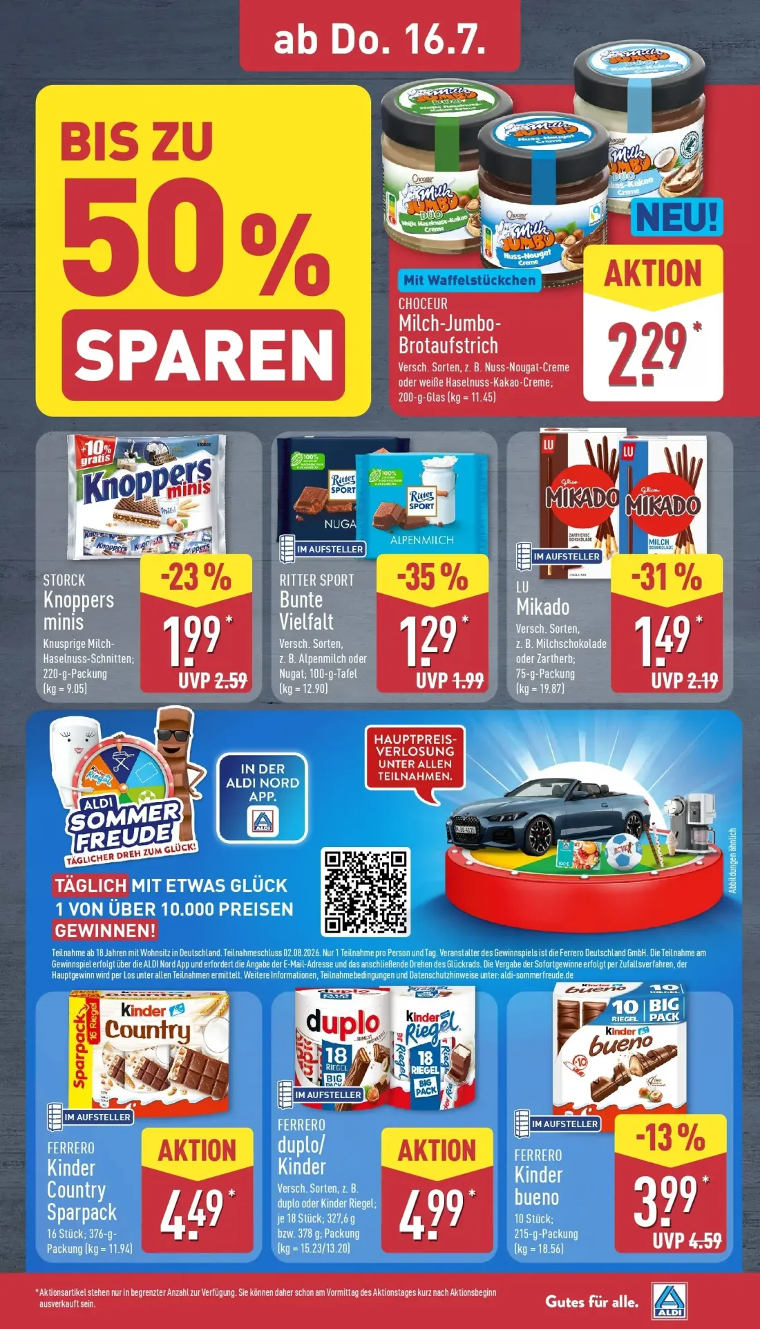 Aldi Nord Prospekt, Seite 33 von 38 — RITTER SPORT Bunte Vielfalt, STORCK Knoppers minis, FERRERO Kinder bueno