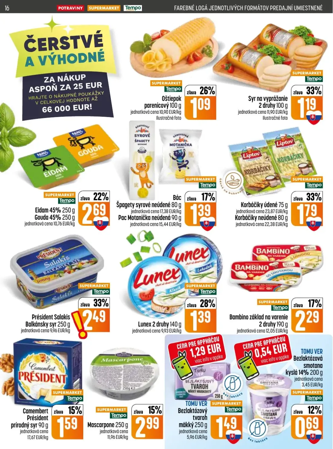 Coop Jednota leták, strana 16 z 28 — Oštiepok parenicový, Syr na vyprážanie, Eidam 45%