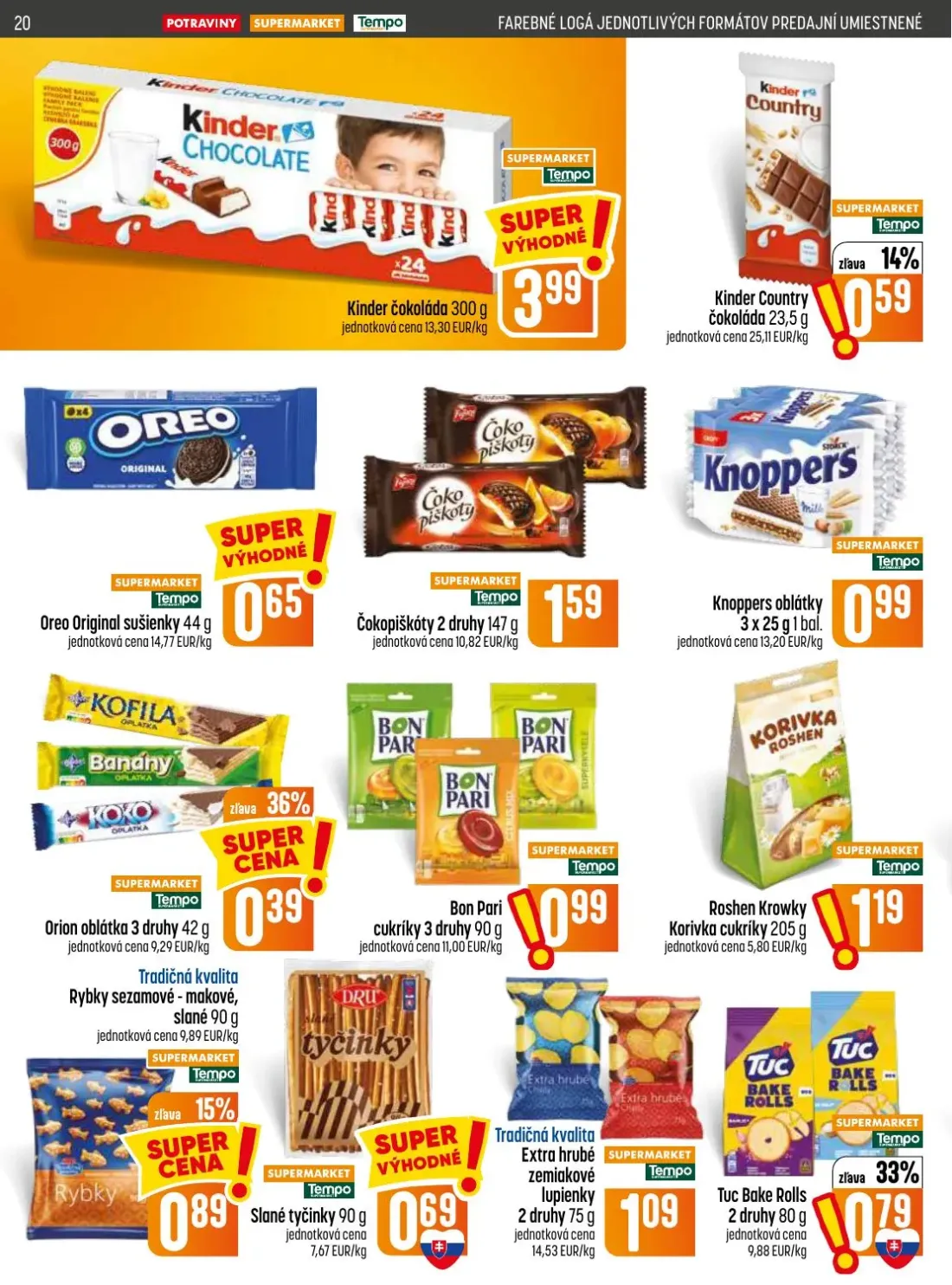 Coop Jednota leták, strana 20 z 28 — Kinder čokoláda, Kinder Country čokoláda, Oreo Original sušienky