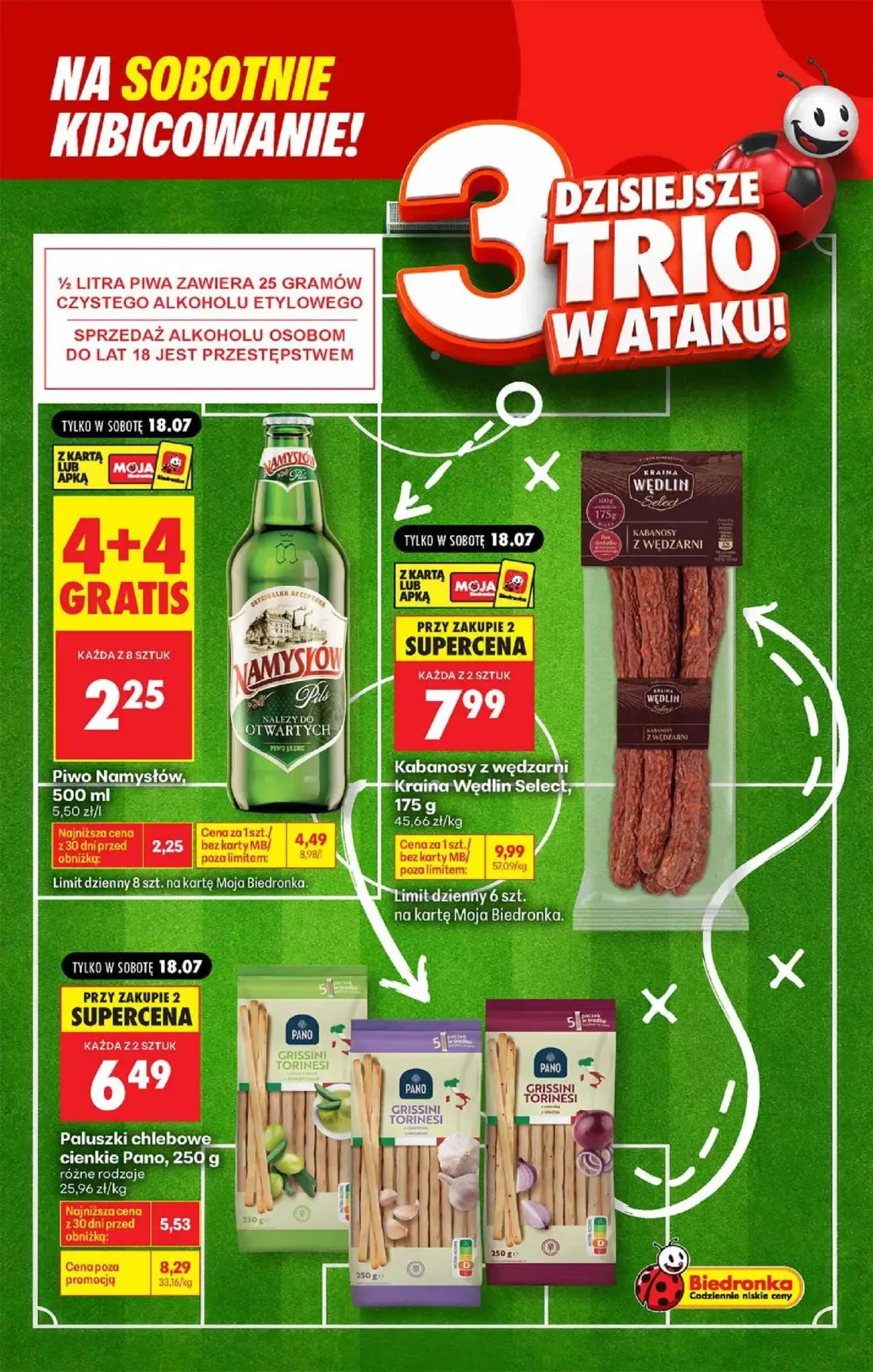 Biedronka gazetka, strona 4 z 5 — Piwo Namysłów, Kabanosy z wędzarni Kraina Wędlin Select, Paluszki chlebowe cienkie Pano