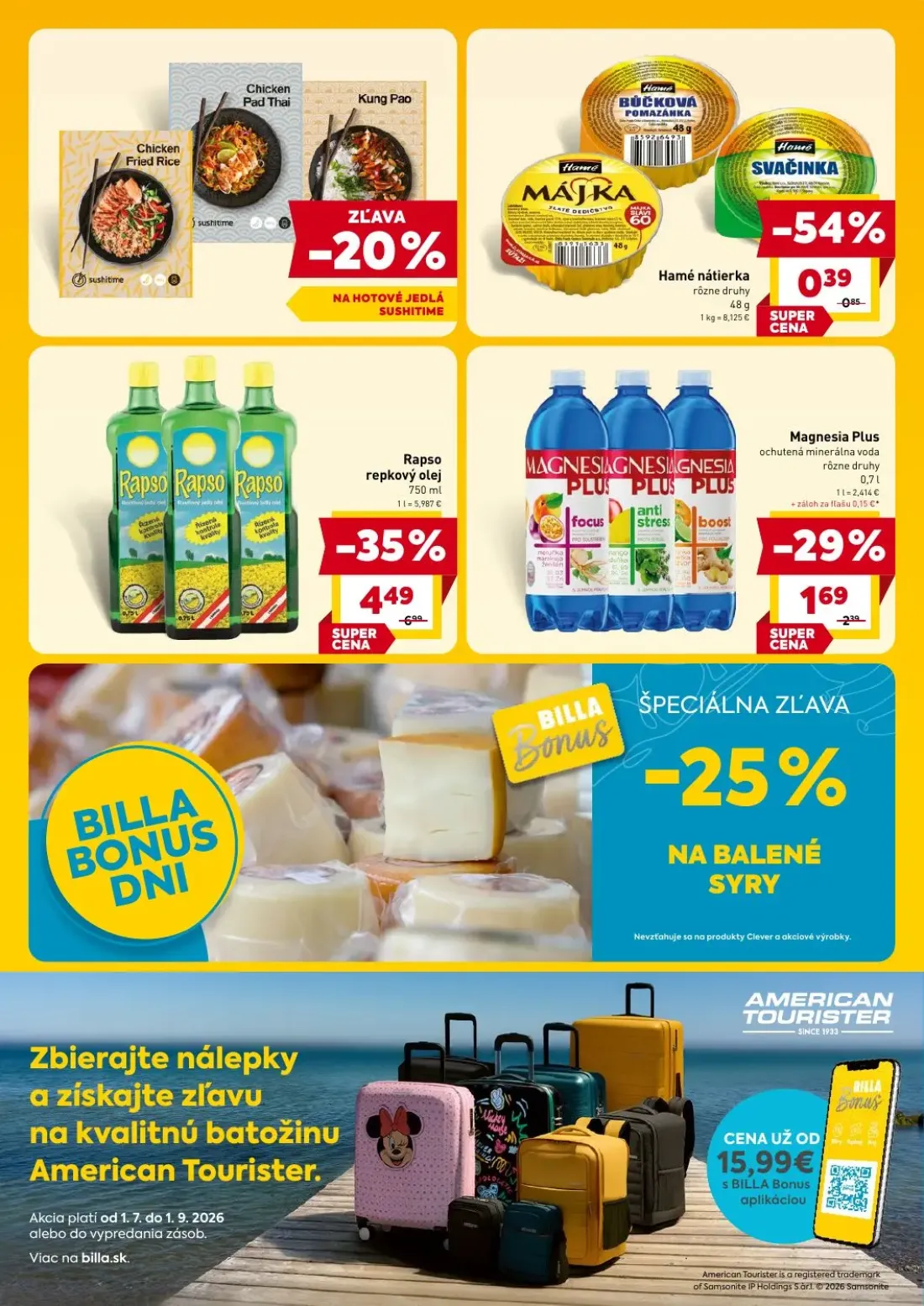 Billa leták, strana 4 z 4 — Rapso repkový olej, Magnesia Plus ochutená minerálna voda, Hamé nátierka