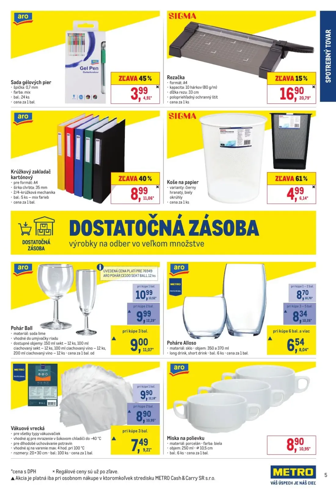 Metro leták, strana 5 z 6 — Vákuové vrecká, Pohár Ball, Poháre Alloso