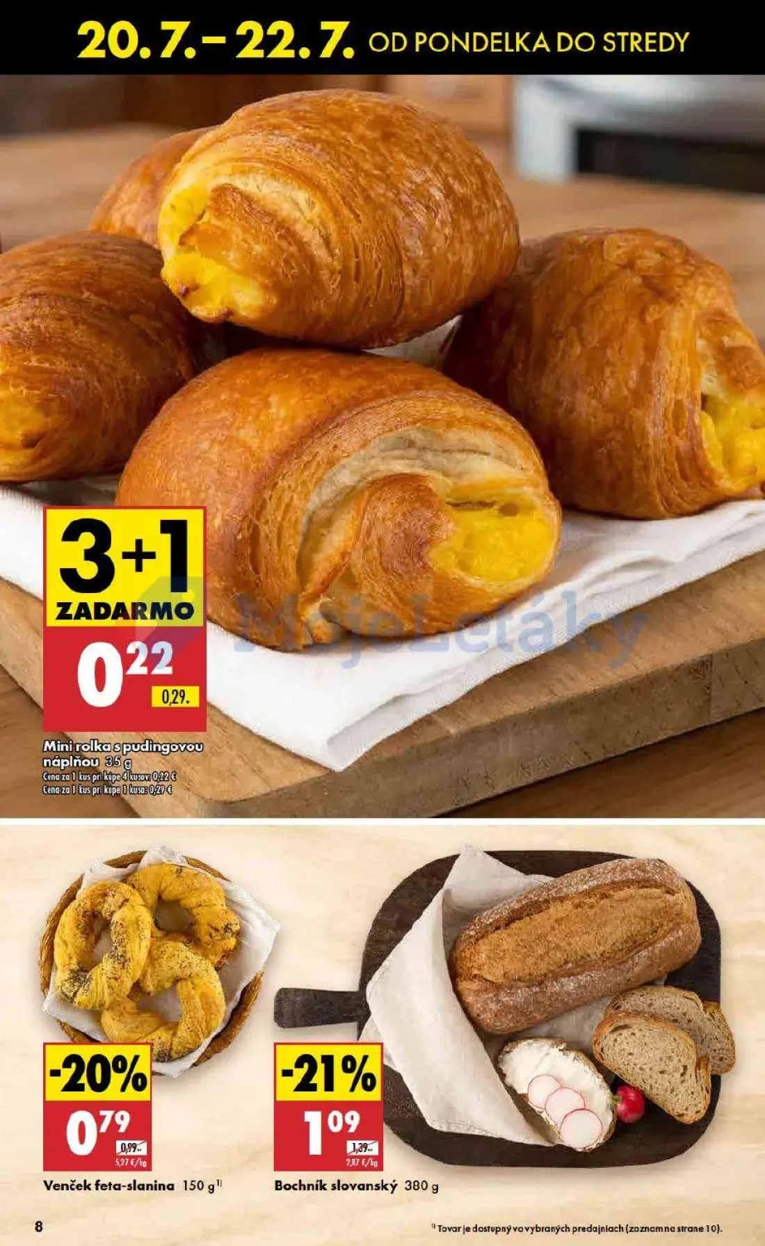 Biedronka leták, strana 8 z 10 — Bochník slovanský, Venček feta-slanina, Mini rolka s pudingovou náplňou