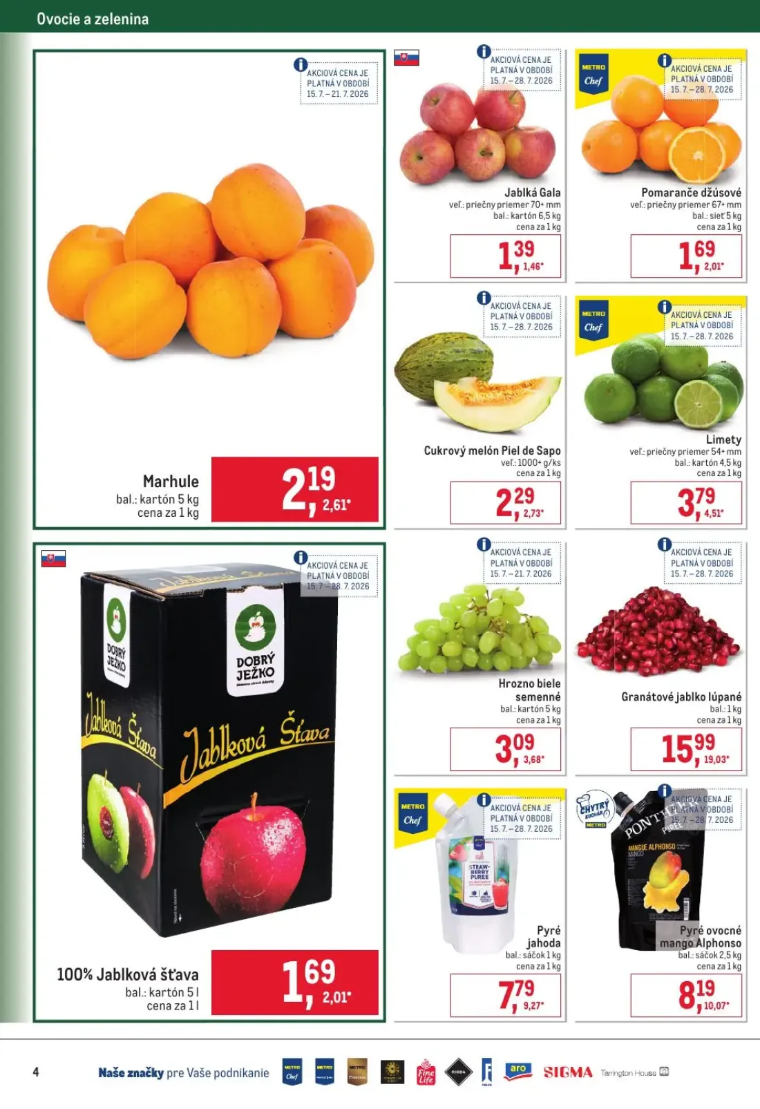 Metro leták, strana 4 z 32 — Granátové jablko lúpané, Pyré ovocné mango Alphonso, Pyré jahoda