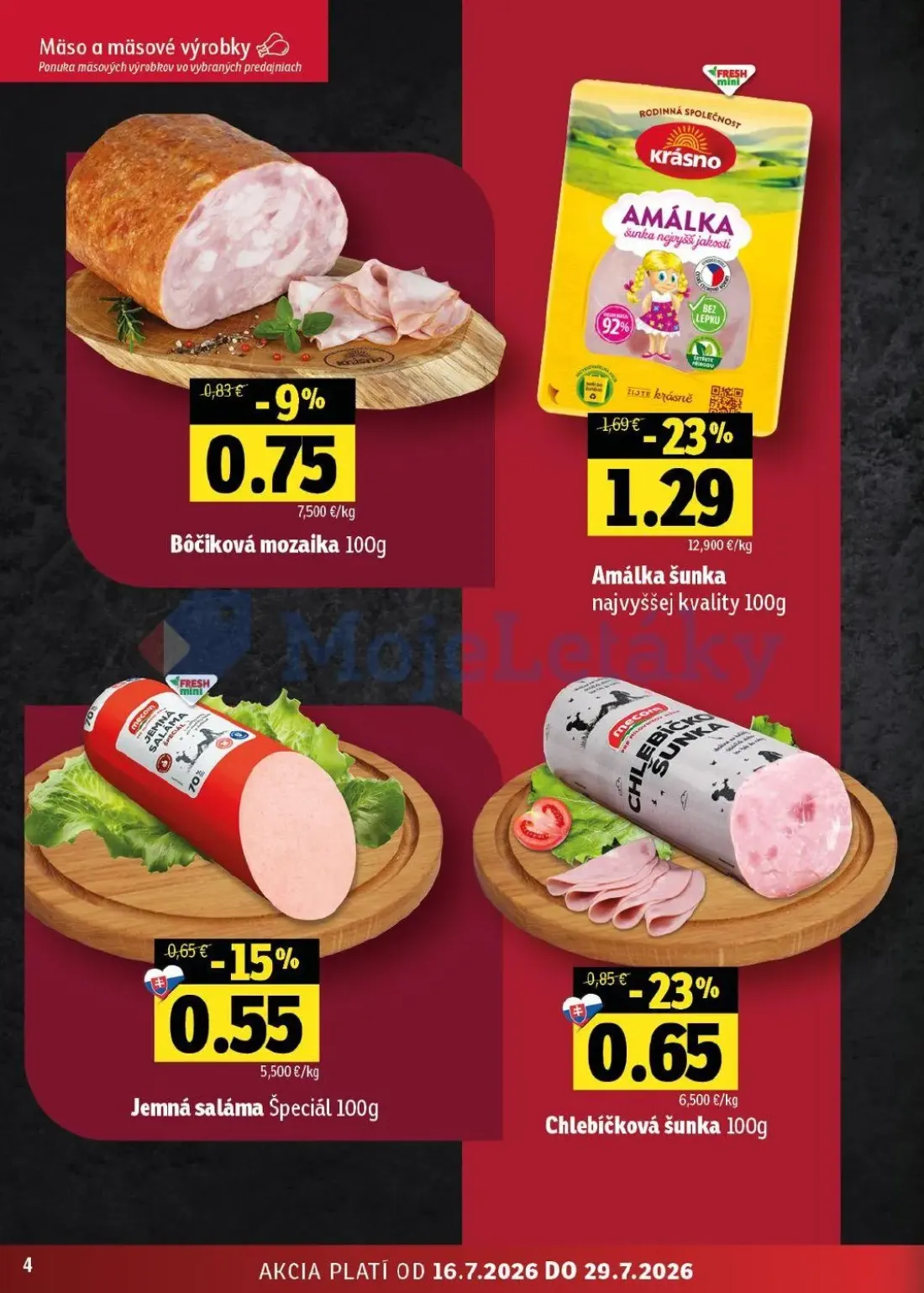 Fresh východ leták, strana 4 z 54 — Amálka šunka najvyššej kvality, Chlebíčková šunka, Jemná saláma Špeciál