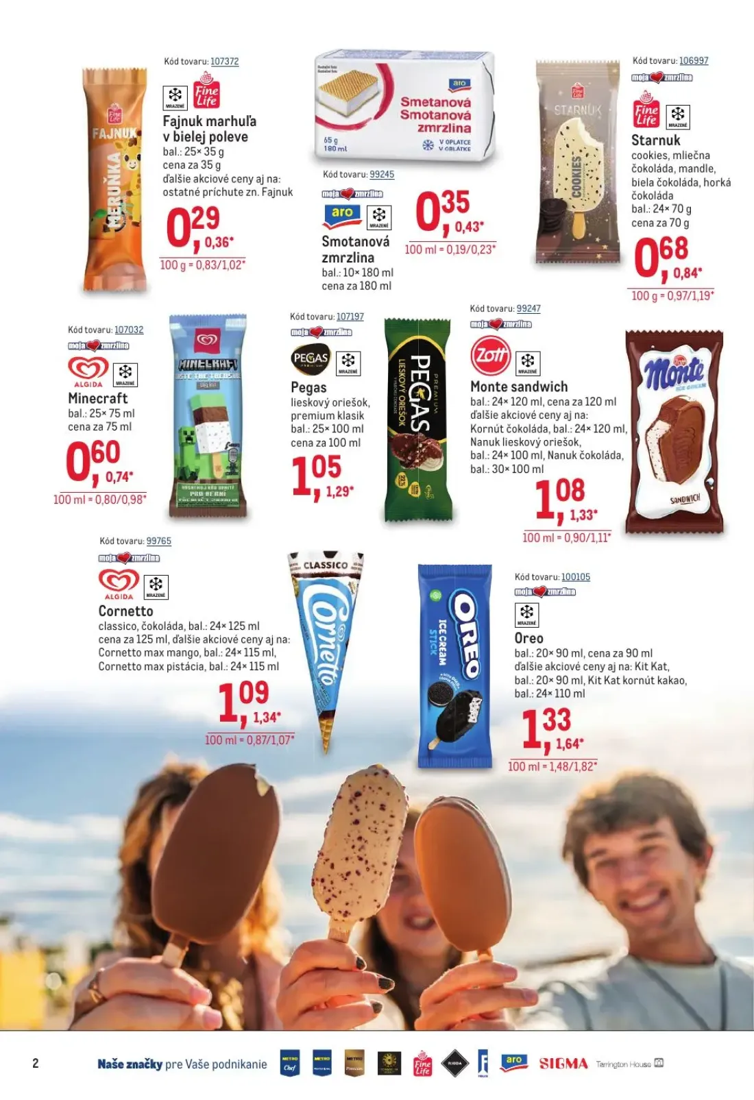 Metro leták, strana 2 z 40 — Oreo, Monte sandwich, Cornetto classico, čokoláda
