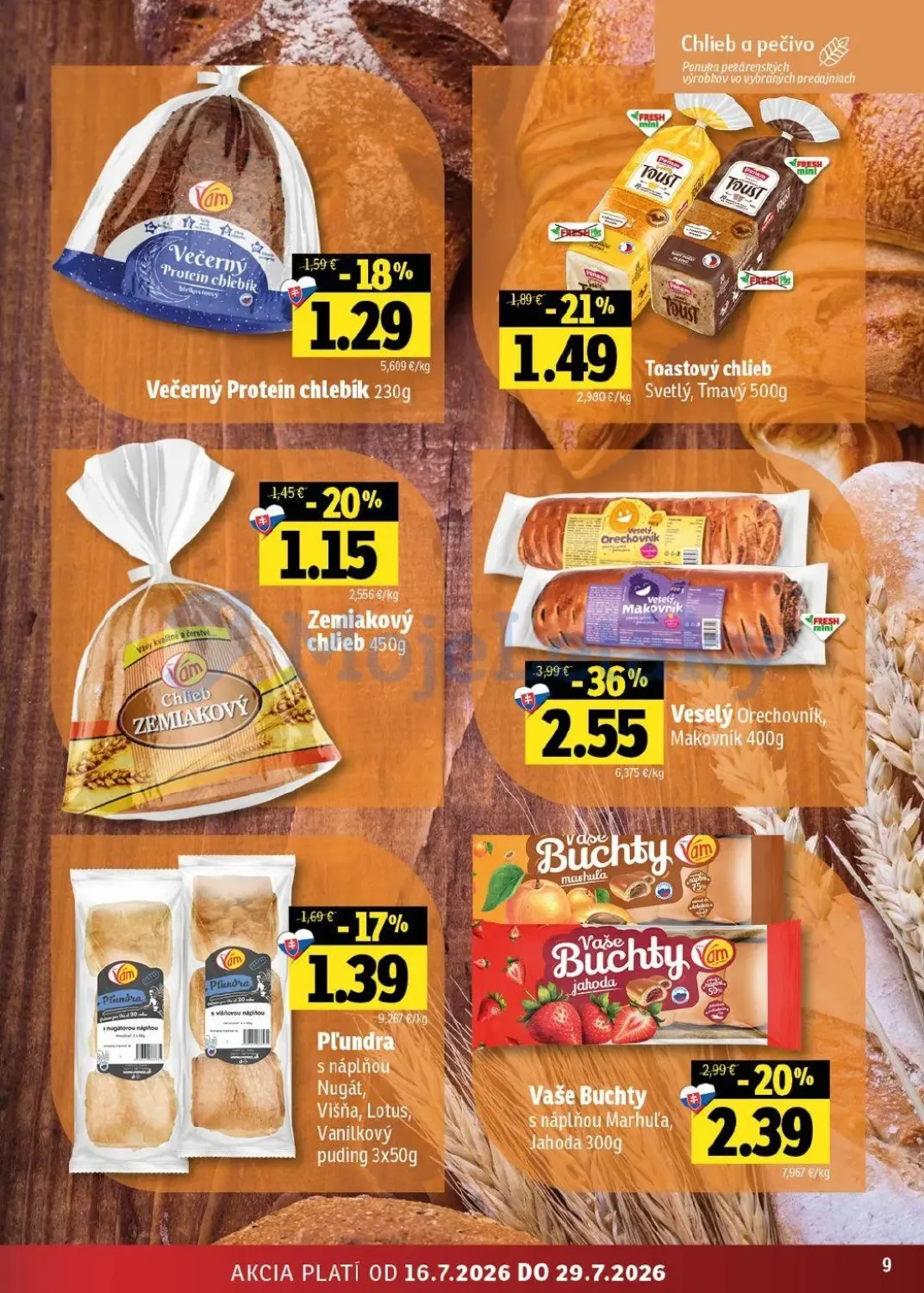 Fresh východ leták, strana 9 z 54 — Veselý Orechovník, Makovník, Vaše Buchty s náplňou Marhuľa, Jahoda, Toastový chlieb Svet…