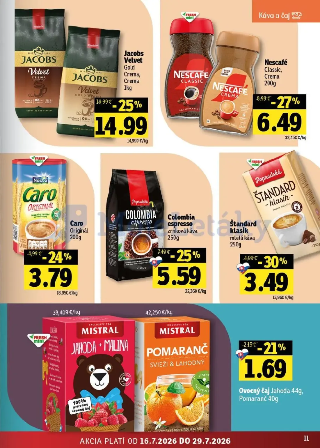 Fresh východ leták, strana 11 z 54 — Jacobs Velvet Gold Crema, Crema, Nescafé Classic, Crema, Colombia espresso zrnková káva