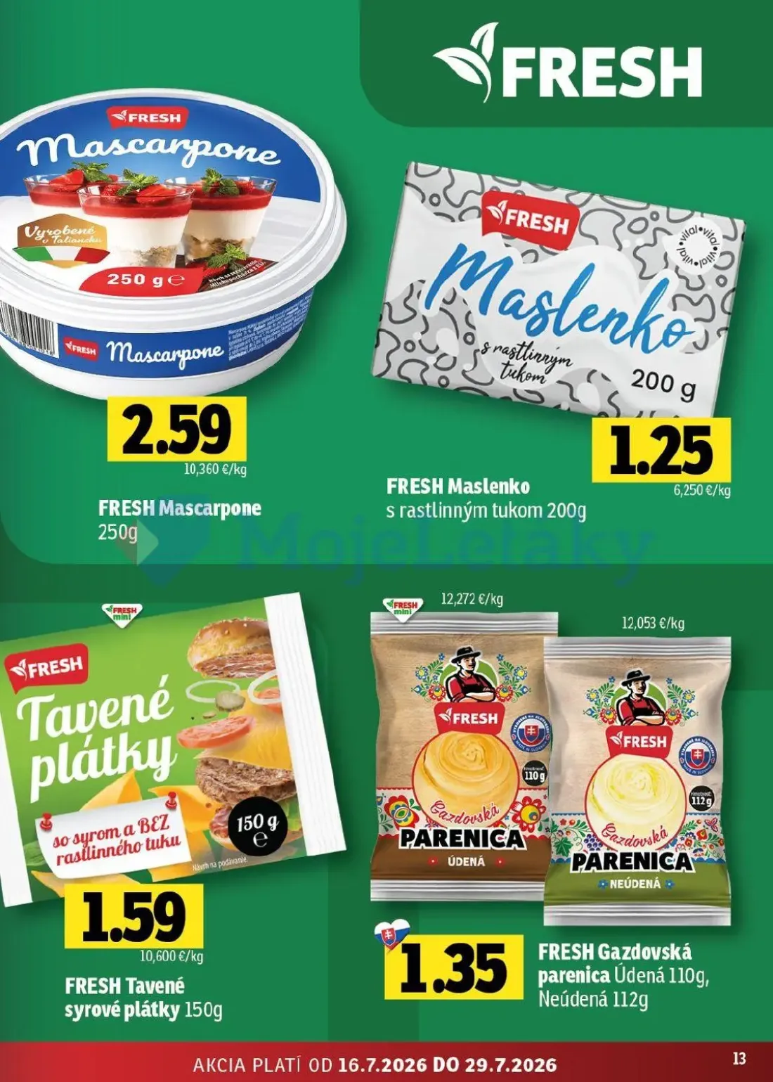 Fresh východ leták, strana 13 z 54 — Mascarpone, Maslenko, Tavené syrové plátky