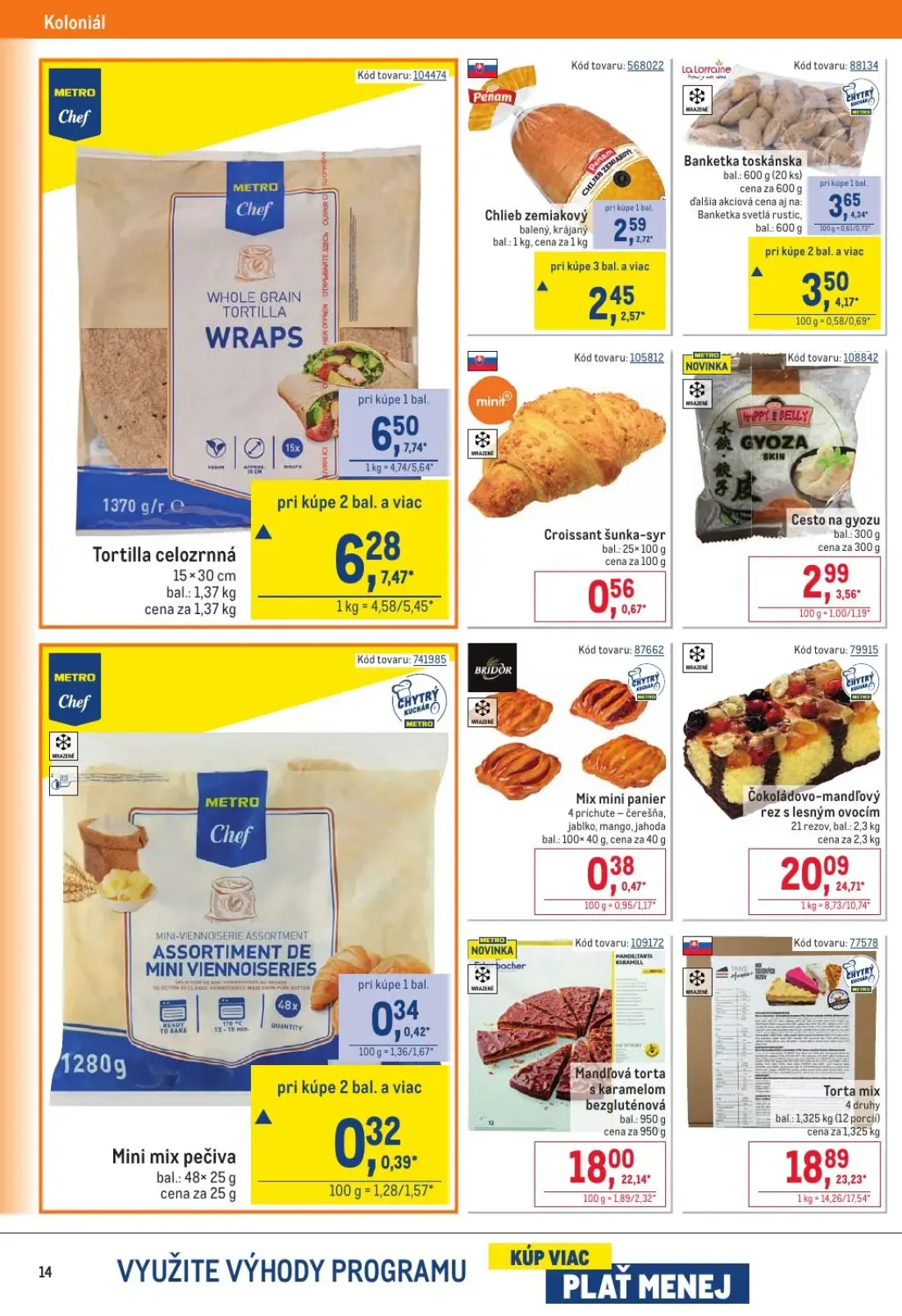 Metro leták, strana 14 z 32 — Tortilla celozrnná, Banketka toskánska, Chlieb zemiakový