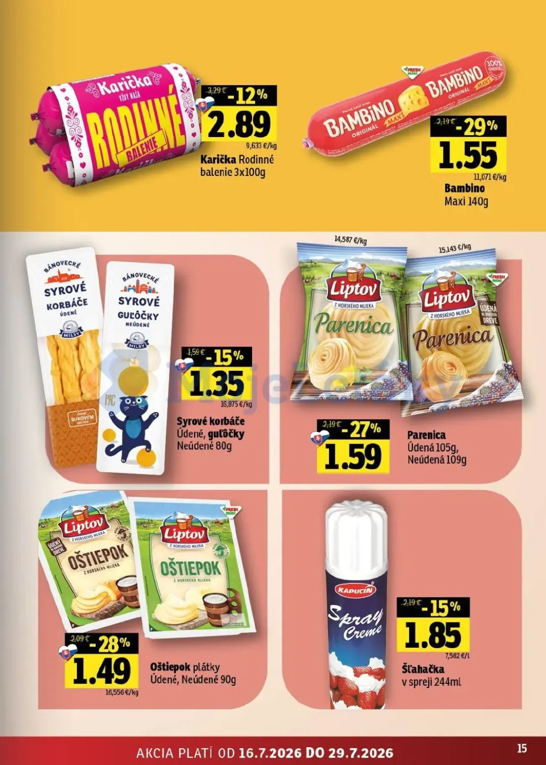 Fresh východ leták, strana 15 z 54 — Bambino Maxi, Parenica Údená, Neúdená, Oštiepok plátky Údené, Neúdené