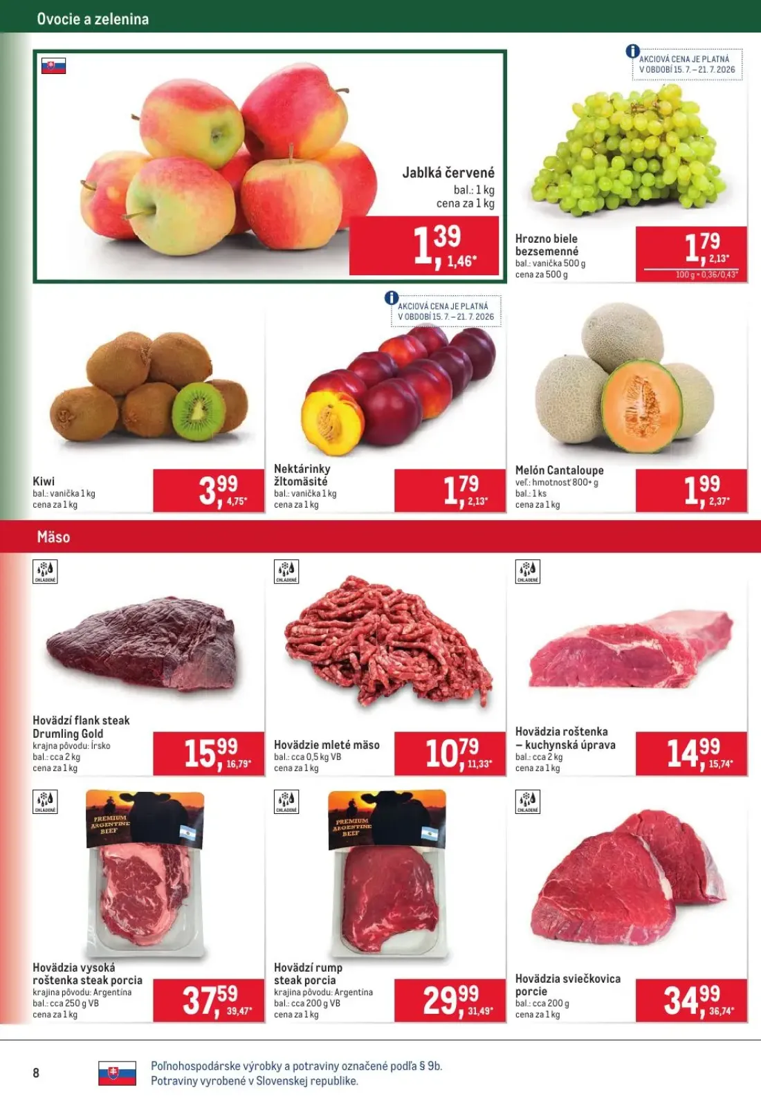 Metro leták, strana 8 z 40 — Hovädzia vysoká roštenka steak porcia, Hovädzia sviečkovica porcie, Hovädzí rump steak porcia